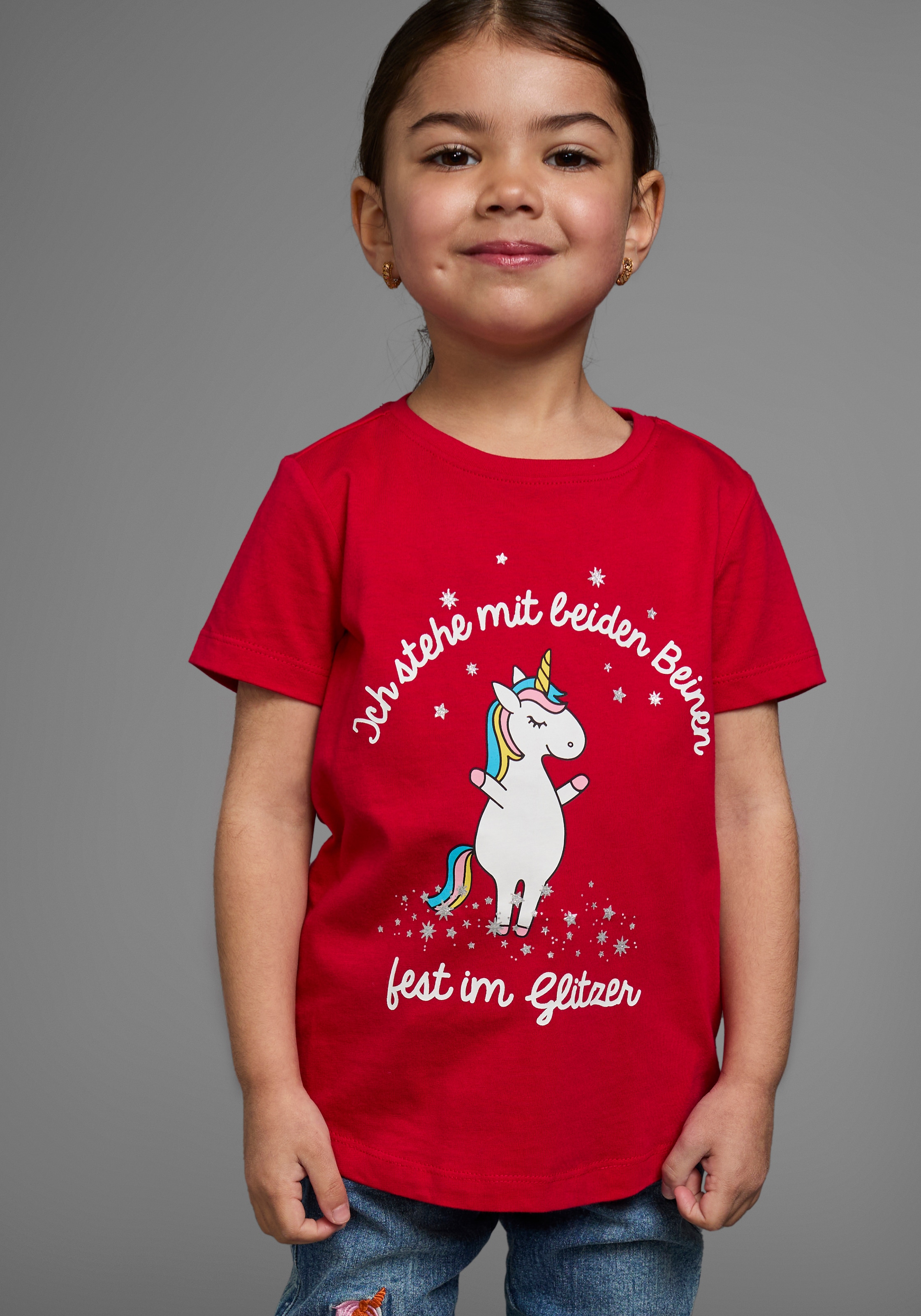 Image of KIDSWORLD T-Shirt "Mit Einhorn-Druck und Glitzereffekten" mit stylischem Einhorn-Print
