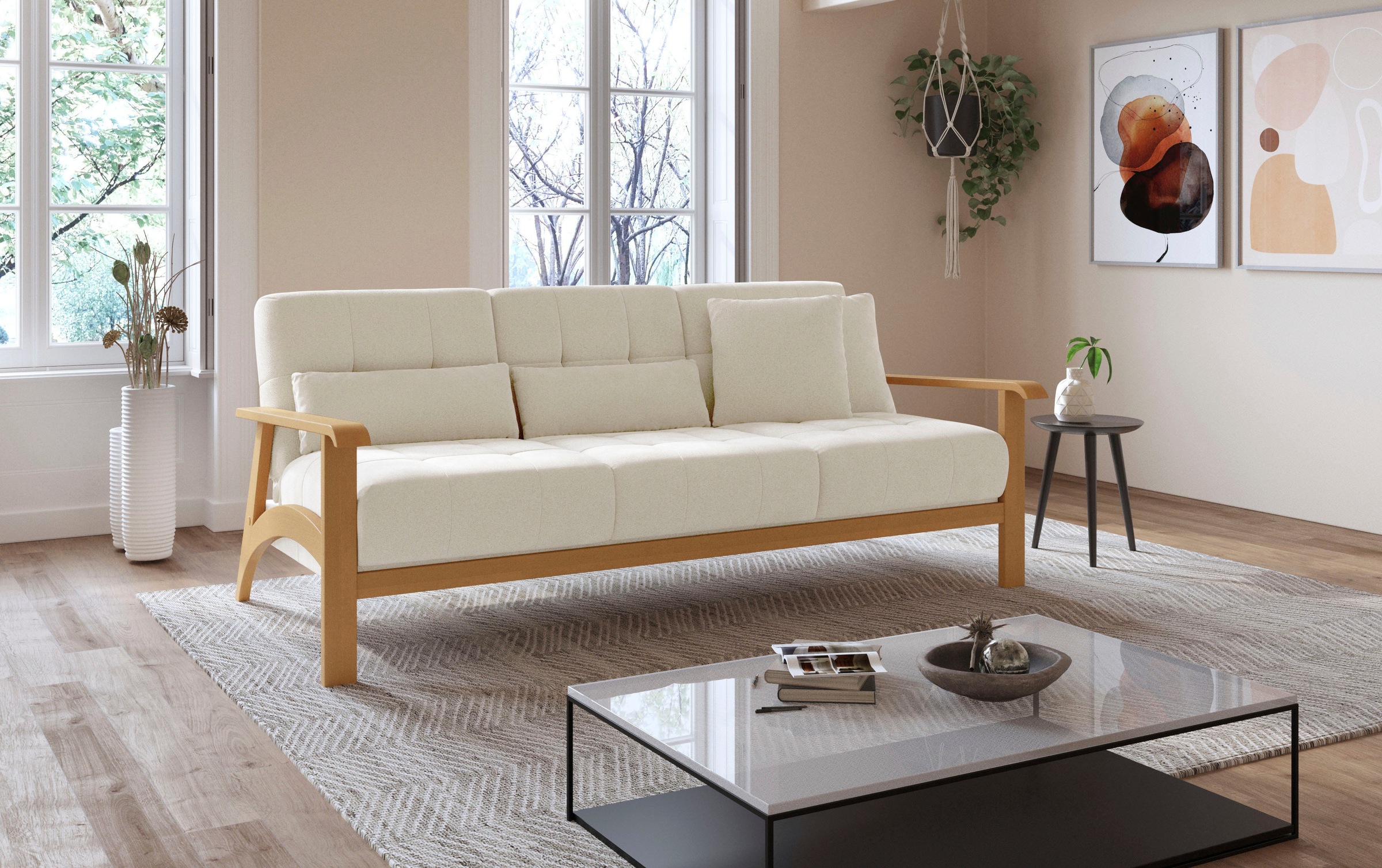 sit&more 3-Sitzer »Billund«, Armlehnen aus eichefarbigem Buchenholz, verschiedene Bezüge und Farben