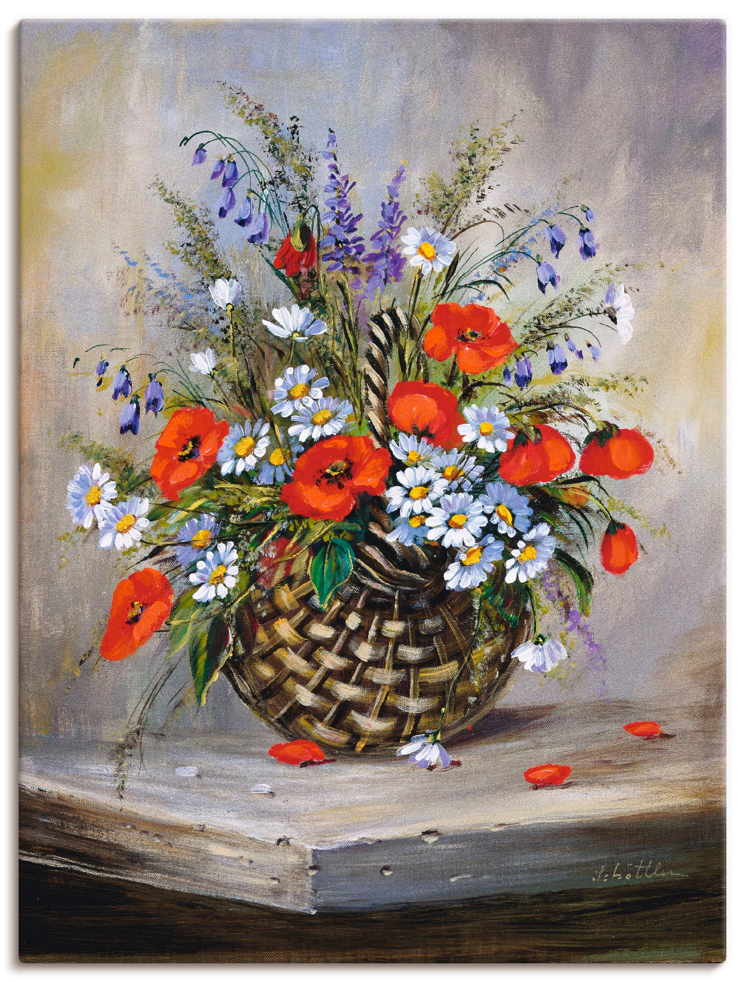 Image of Artland Leinwandbild "Blumiger Korb" Blumen 1 Stk. tlg. auf Holzrahmen gespannt