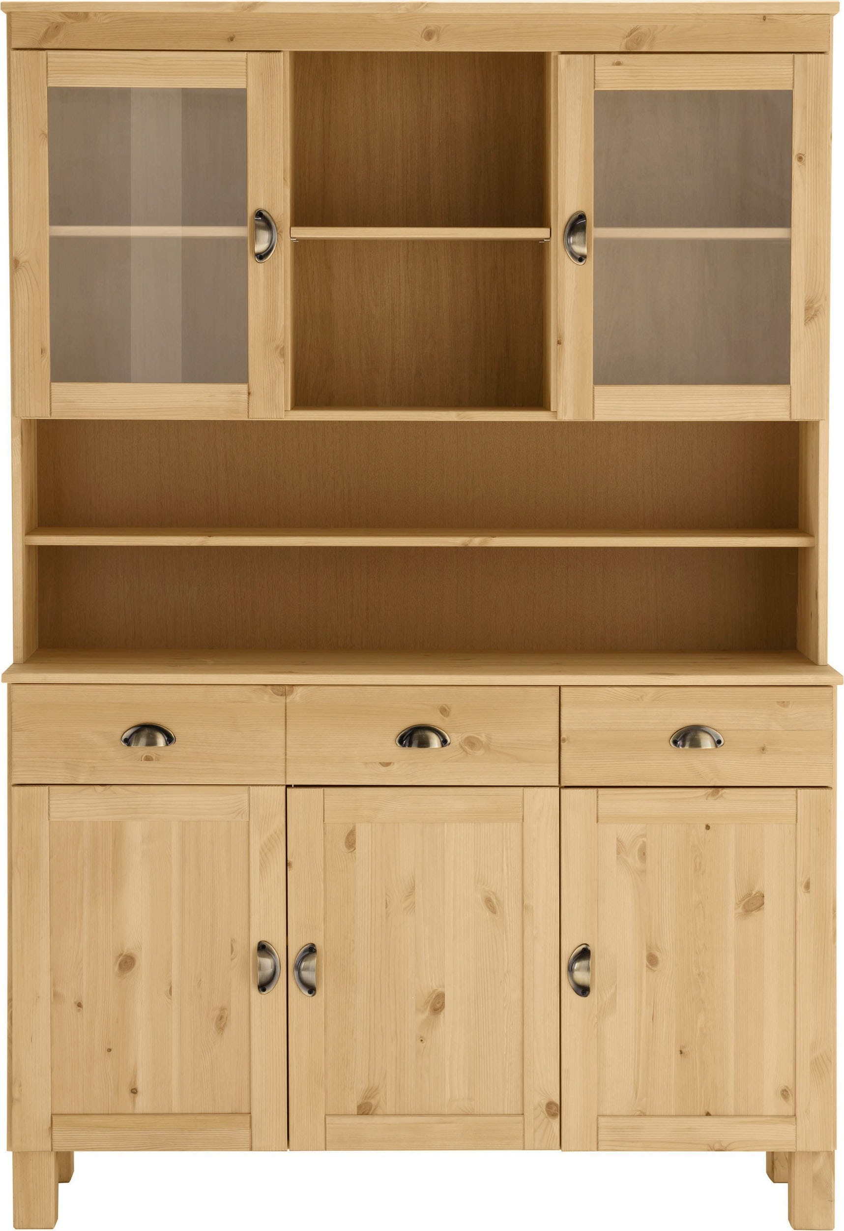 Home affaire Buffet de cuisine »Oslo« 125 cm de large, en pin massif, avec 2 portes vitrées, poignées en métal