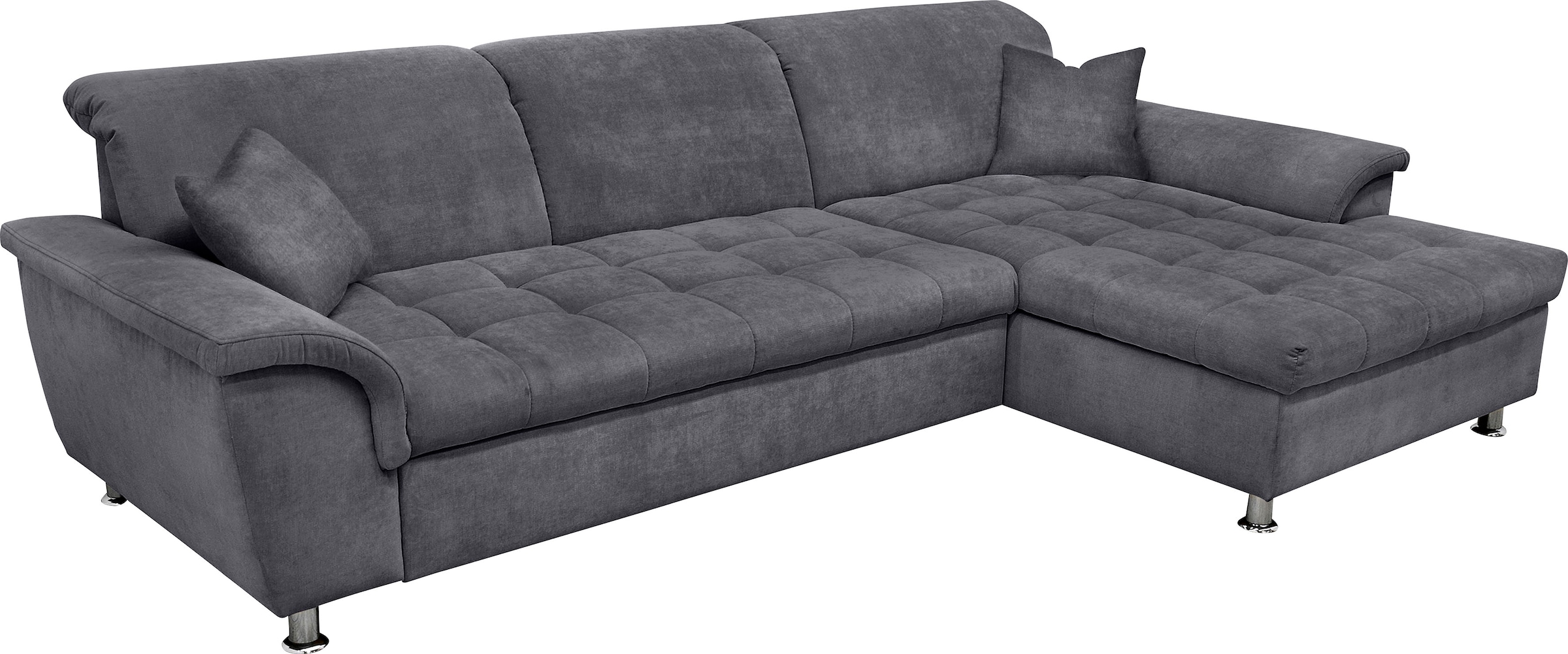 Image of DOMO collection Ecksofa "FRANZI 278x162 cm, belastbar bis 140 kg/Sitz, L-Form, bequem" Chenille, dunkelgrau