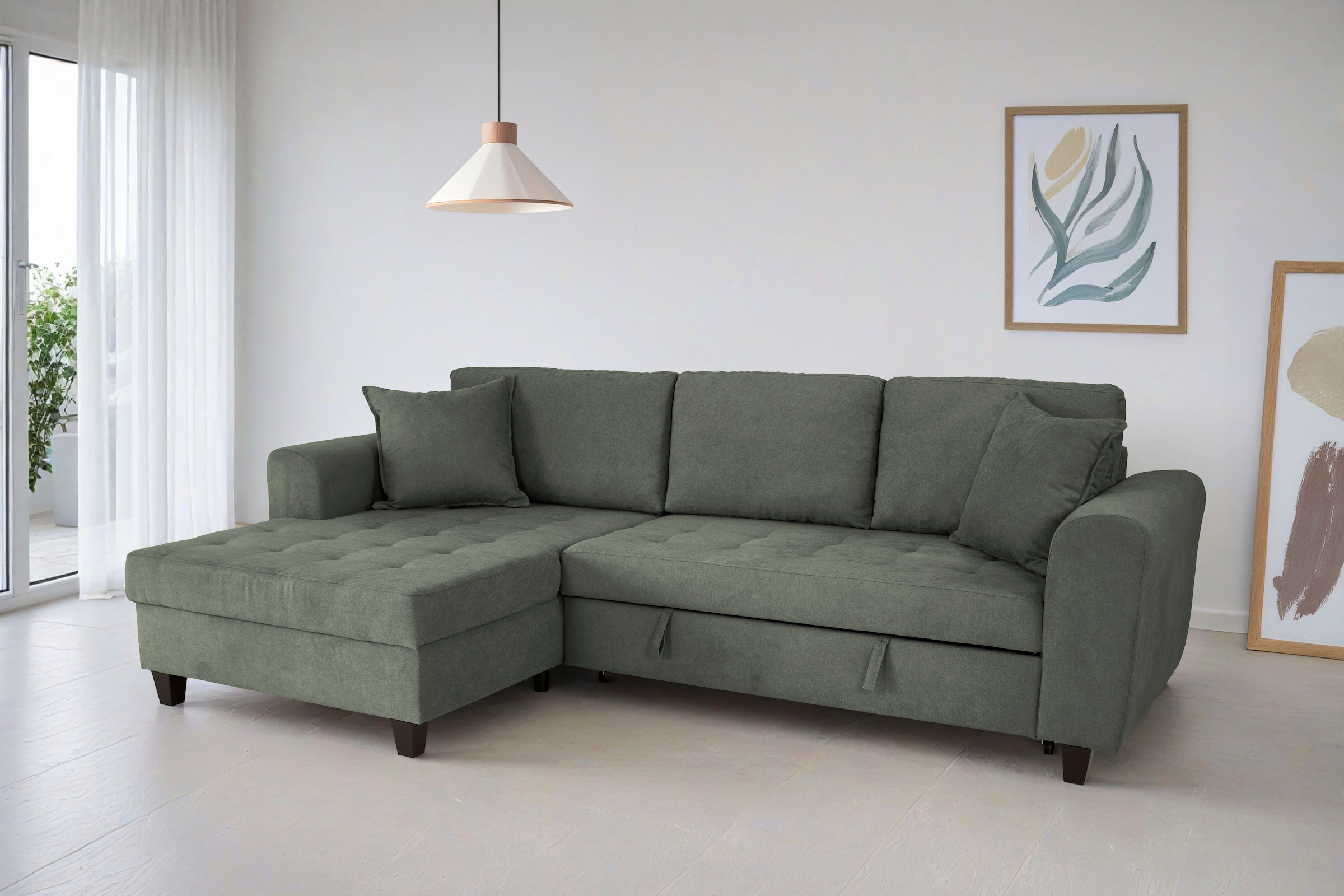 Trends by HG Canapé d'angle »Moritz L-Form, B: 265 cm« avec fonction couchage, coffre-lit & coussin décoratif