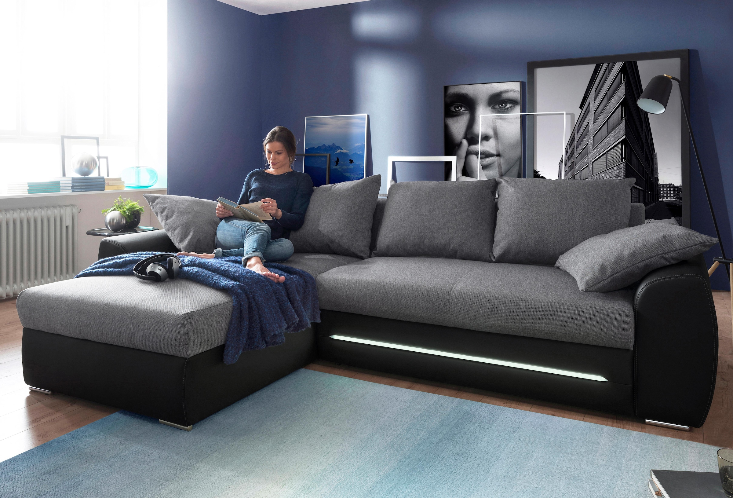 Jockenhöfer Gruppe Ecksofa »Basel«, inklusive LED-Beleuchtung, mit  Bettfunktion und Bettkasten kaufen
