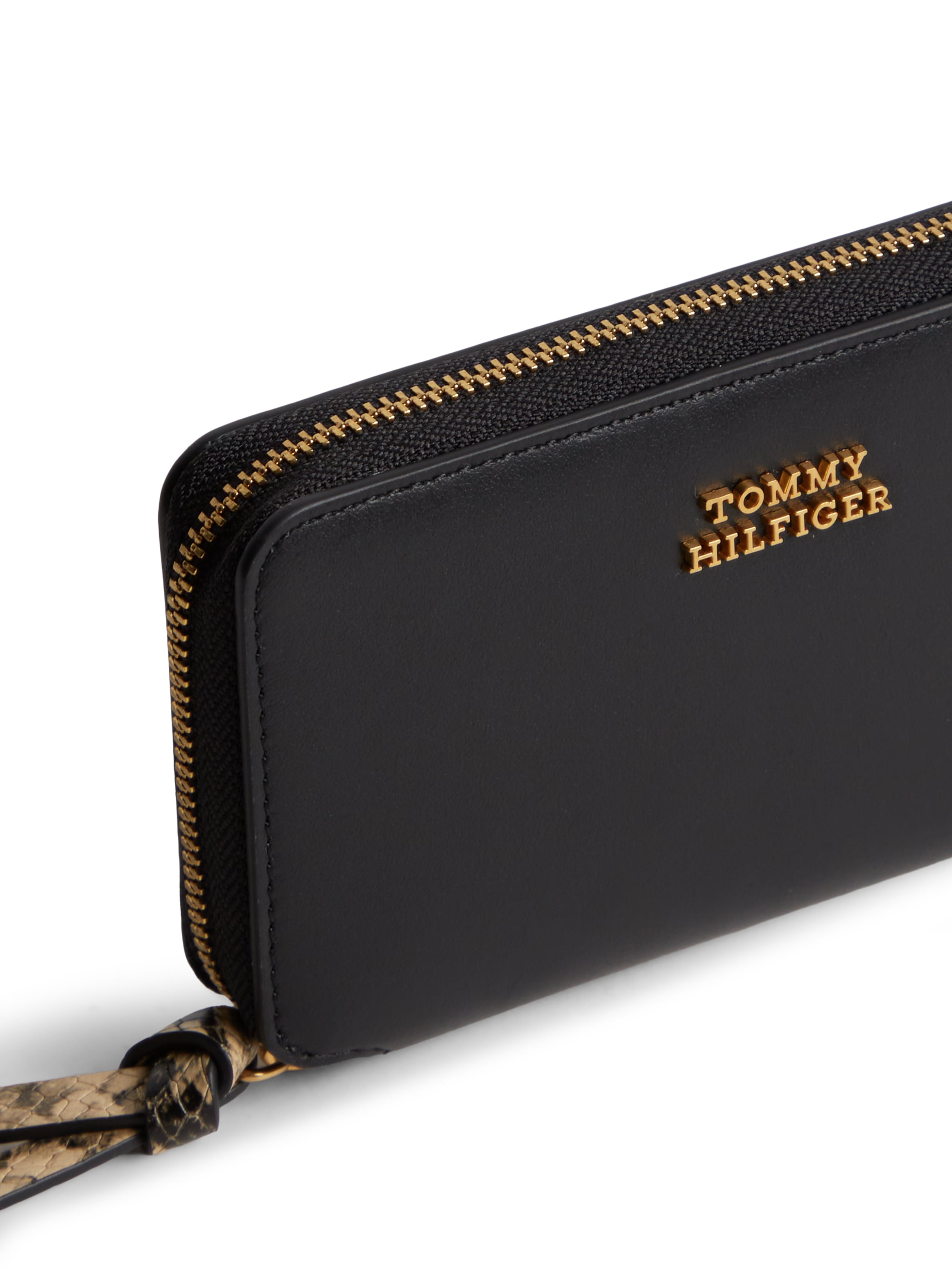 Tommy Hilfiger Porte-monnaie »TH LEATHER MED ZA WALLET« Portefeuille femme, porte-monnaie avec logo doré