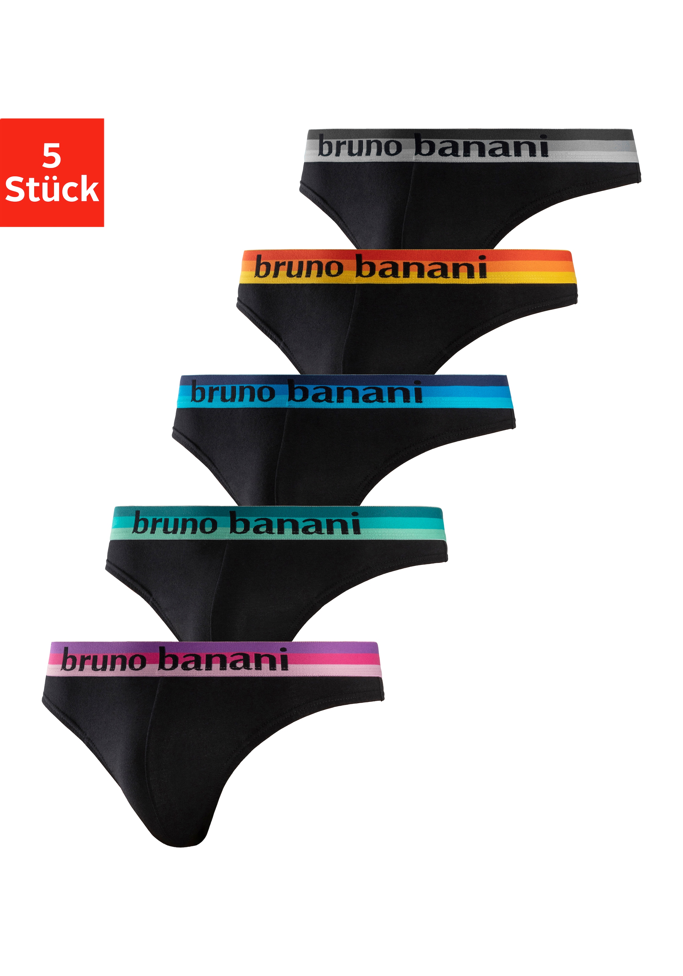 Image of Bruno Banani String Packung, 5 Stk. mit Streifen Logo Webbund