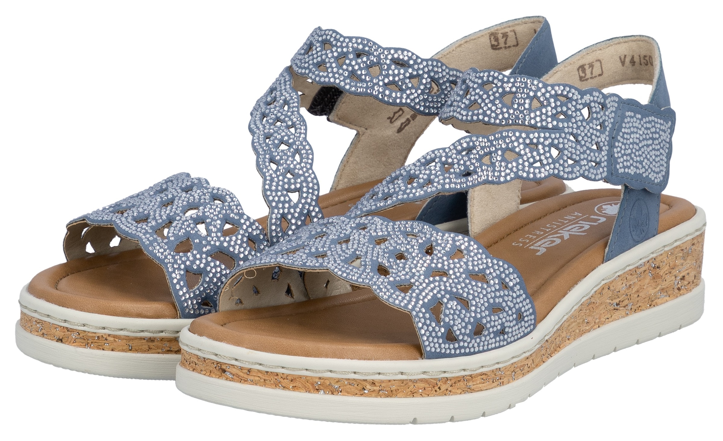 Rieker Sandales compensées  Sandale compensée, chaussure d'été, chaussure de vacances avec strass