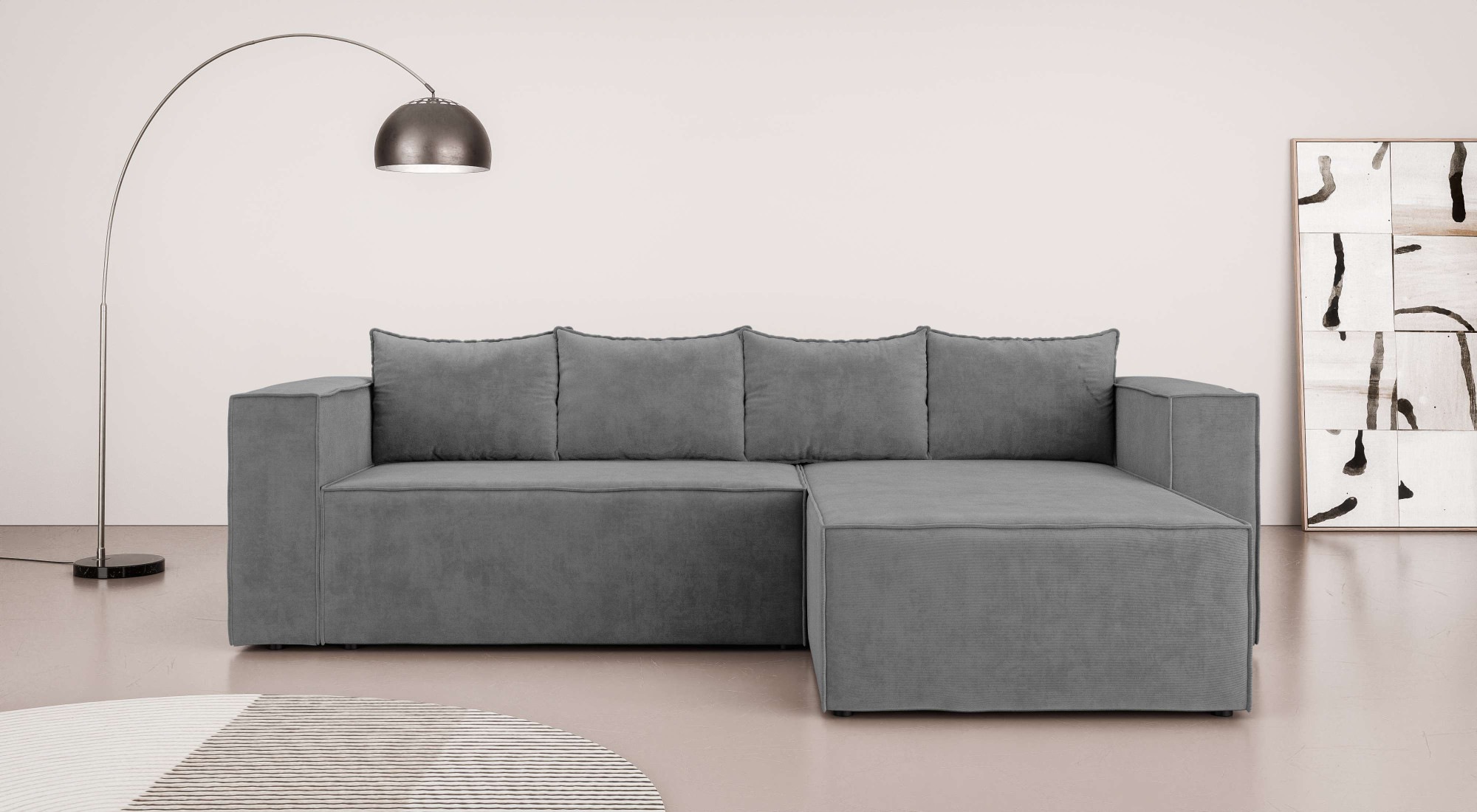 INOSIGN Ecksofa »LINCOLNVILLE mit Bettfunktion und Bettkasten, Masse B/H/T 244/76/150 cm«, L-Form mit Wellenunterfederung, Recamiere beidseitig montierbar