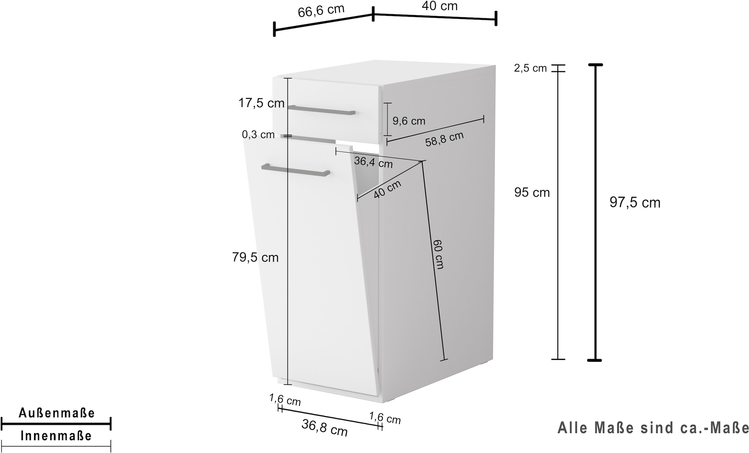 KOCHSTATION Wäscheschrank »KS-Linda« Breite 40 cm, mit integriertem Wäschekorb, 25mm starke Wände