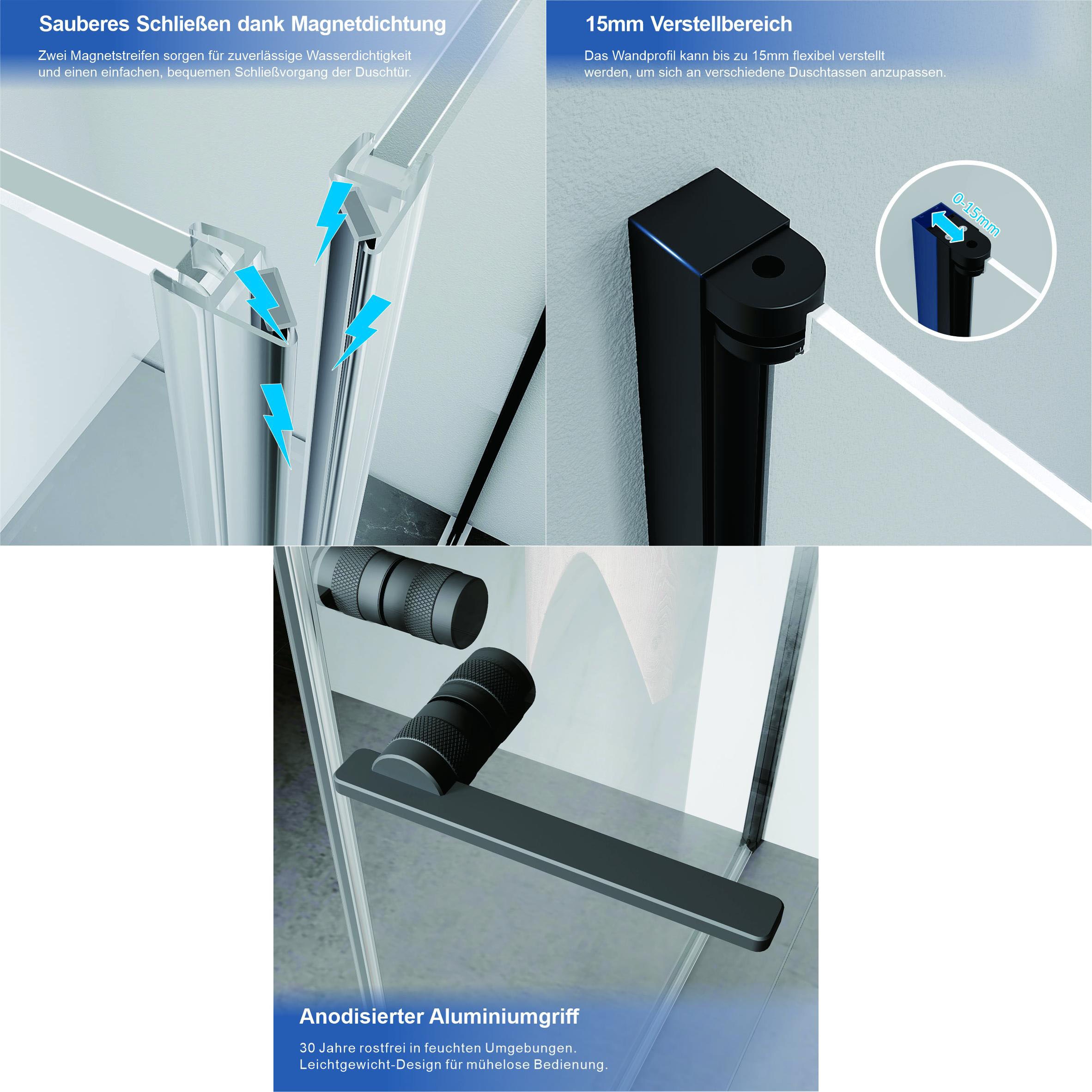 welltime Douche d'angle »Firenze« design sans cadre avec poignées extravagantes, 6mm ESG