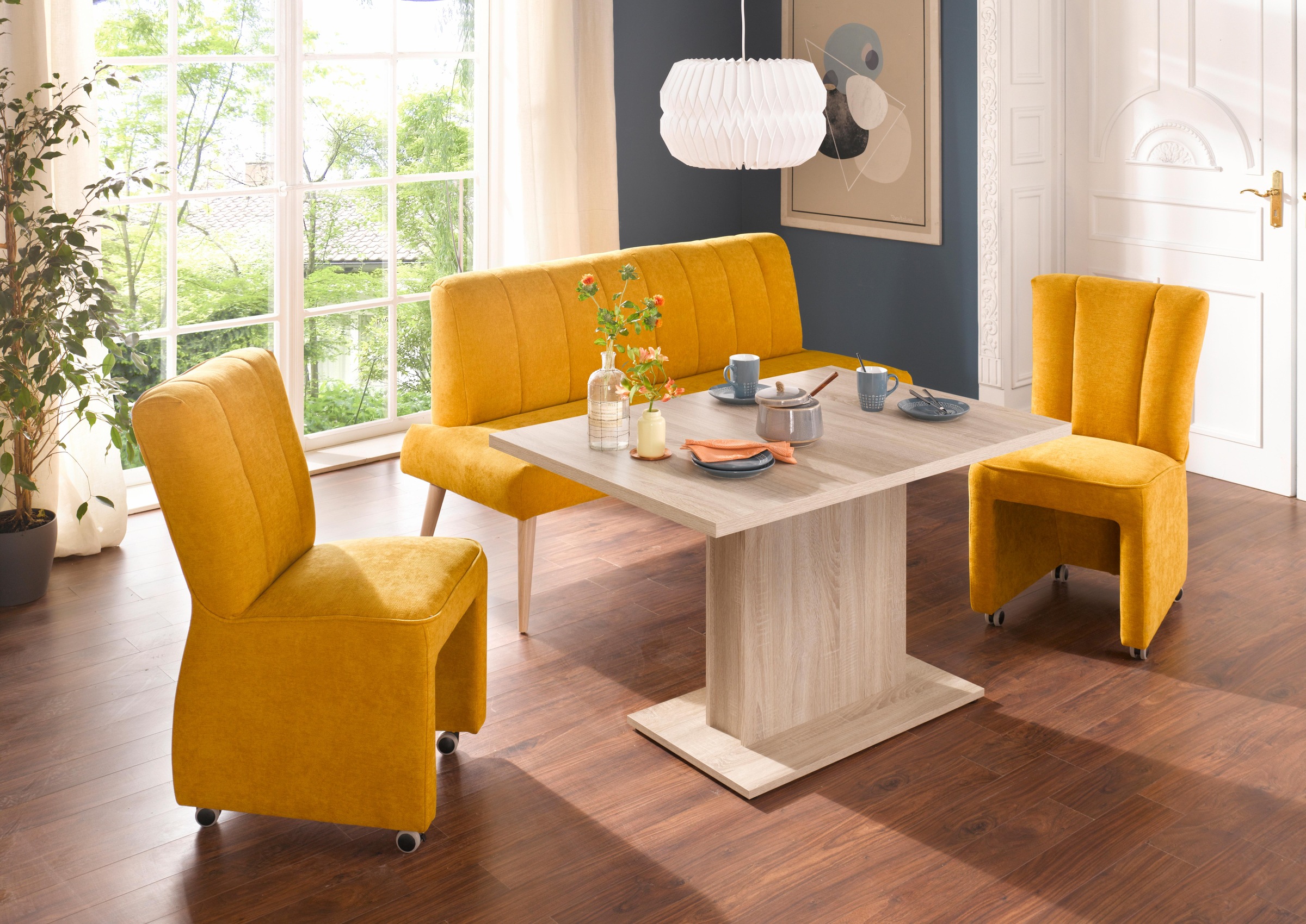 exxpo - sofa fashion Sitzbank »Costa, moderne Rückensteppung, bequem und elegant, hoher Holzfuss«, hochwertige Detailverarbeitung, Frei im Raum stellbar