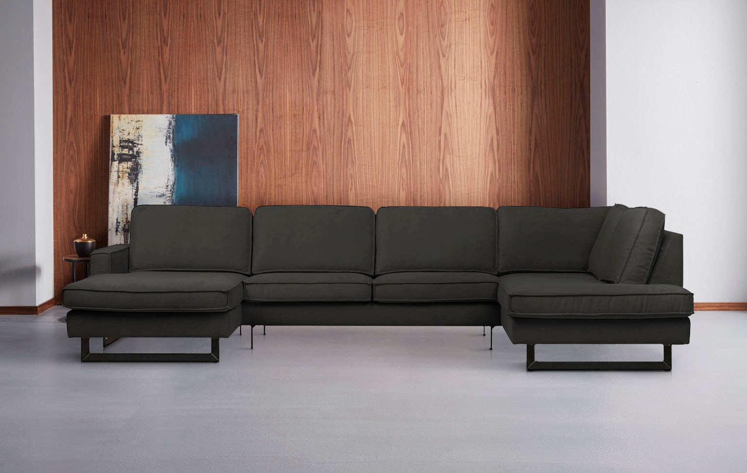 Places of Style Wohnlandschaft »Pinto, 350 cm, U-Form, XXL, mit Ottomanen«, Cord, Chenille, Lederoptik, mit Keder, Metallfüsse, Wellenunterfederung