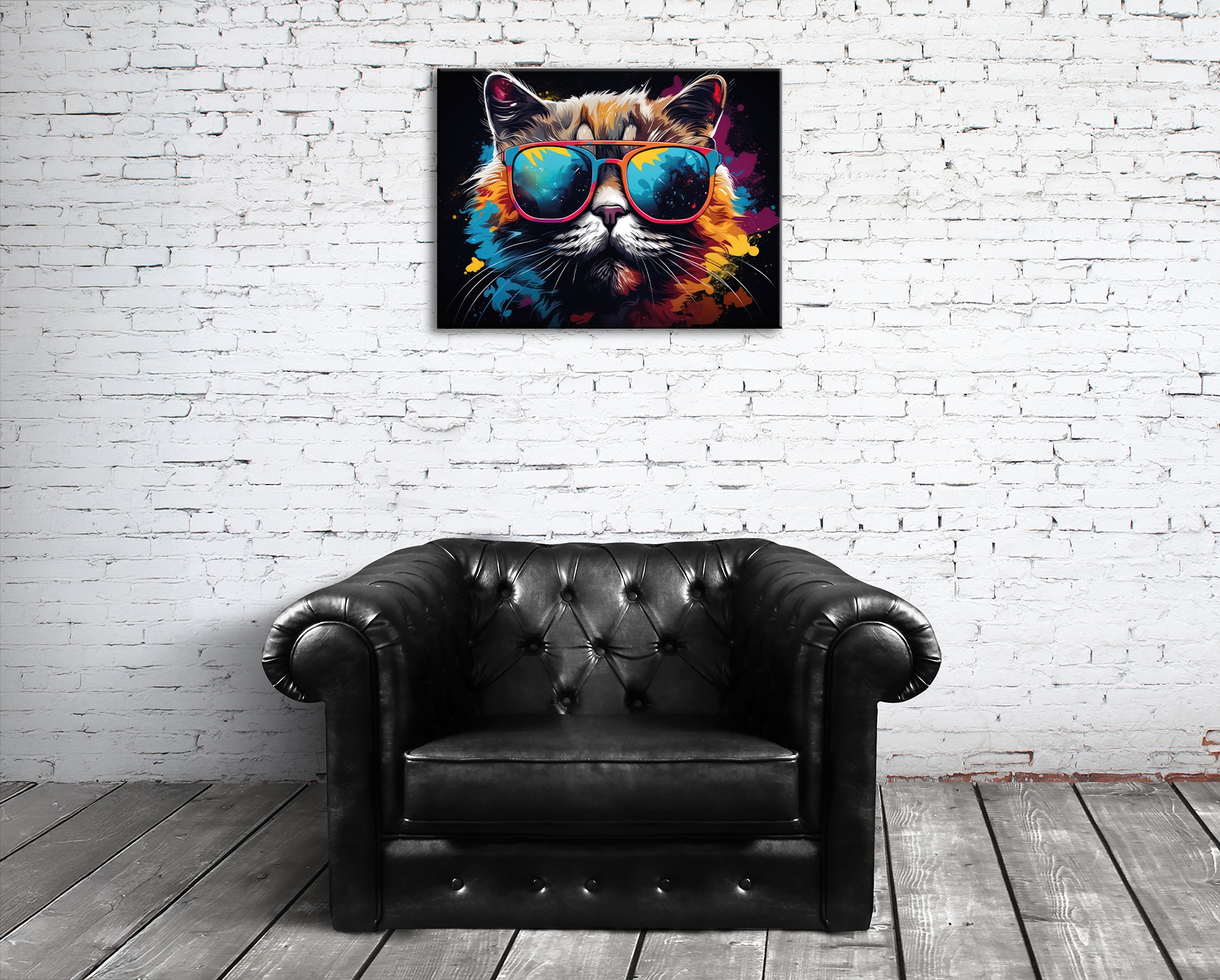 Bönninghoff Bild »Wandbild COOL CAT 46x61 cm – Leinwandbild Keilrahmen Deko modern« Katze | Katzen | Katzenbilder auf Keilrahmen gespannt