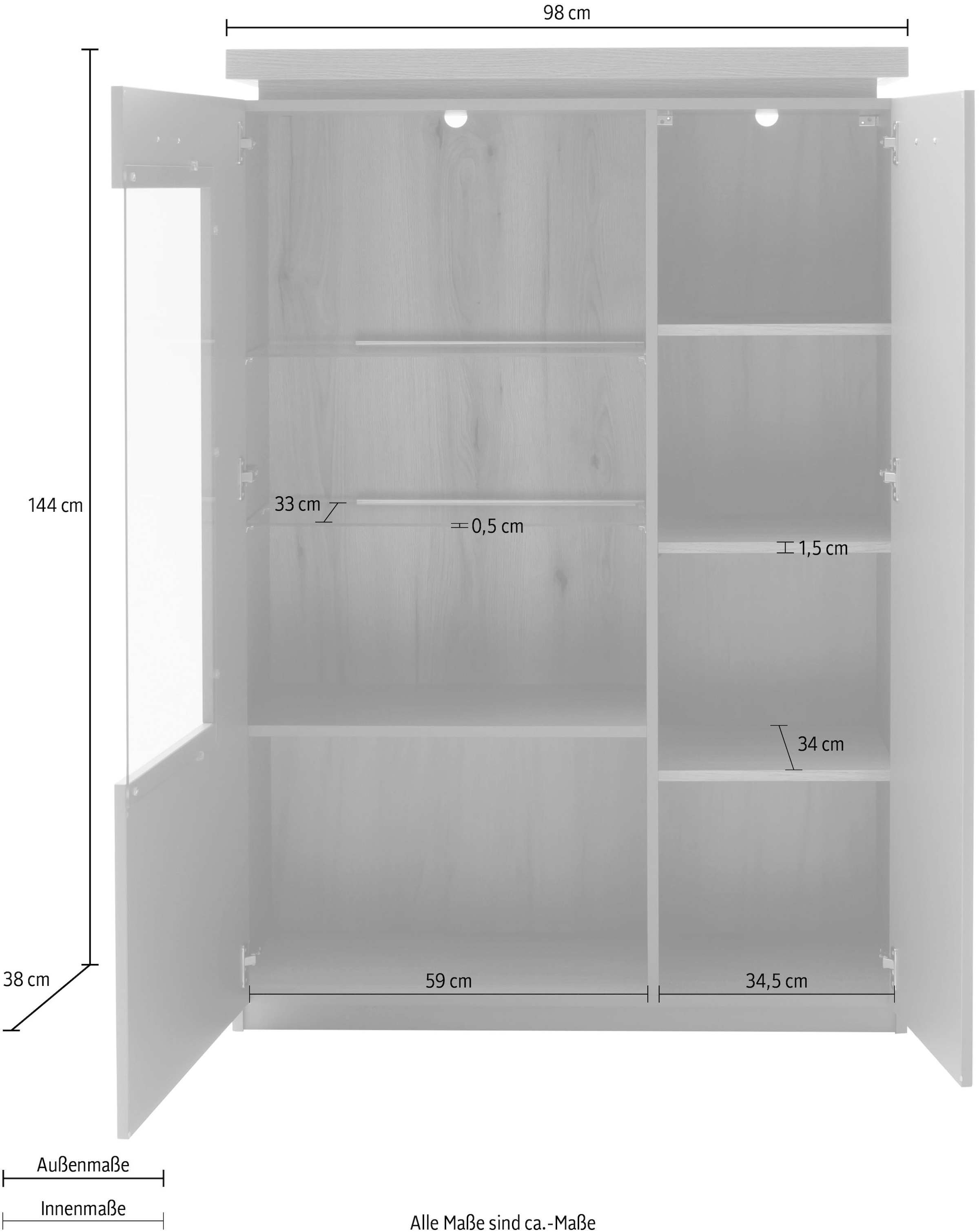 MCA furniture Highboard »MONIZ Highboard« 1 Stk. tlg. Hochkommode,Kommode,Eiche,Salbeigrün,2 Türen,gedämpft,Breite 98 cm