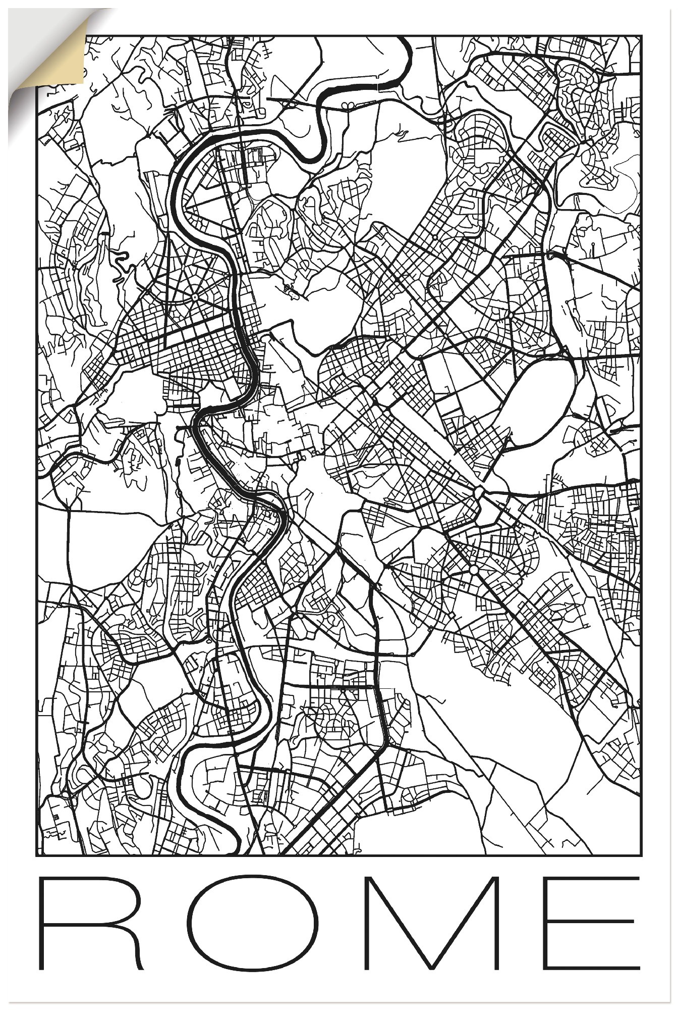 Image of Artland Wandbild »Retro Karte Rom Italien Schwarz & Weiss«, Italien, (1 St.), in vielen Grössen & Produktarten - Alubild / Outdoorbild für den Aussenbereich, Leinwandbild, Poster, Wandaufkleber / Wandtattoo auch für Badezimmer geeignet bei Ackermann Versa