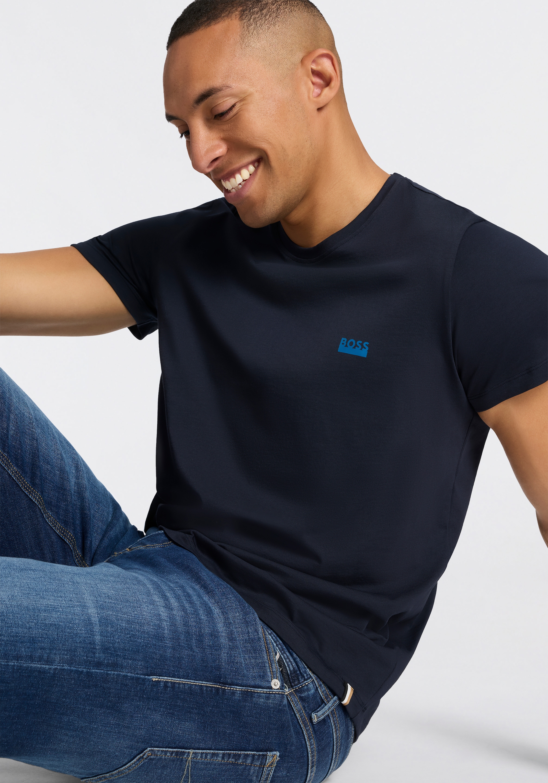 BOSS T-shirt col rond, jersey, petit logo, coupe régulière