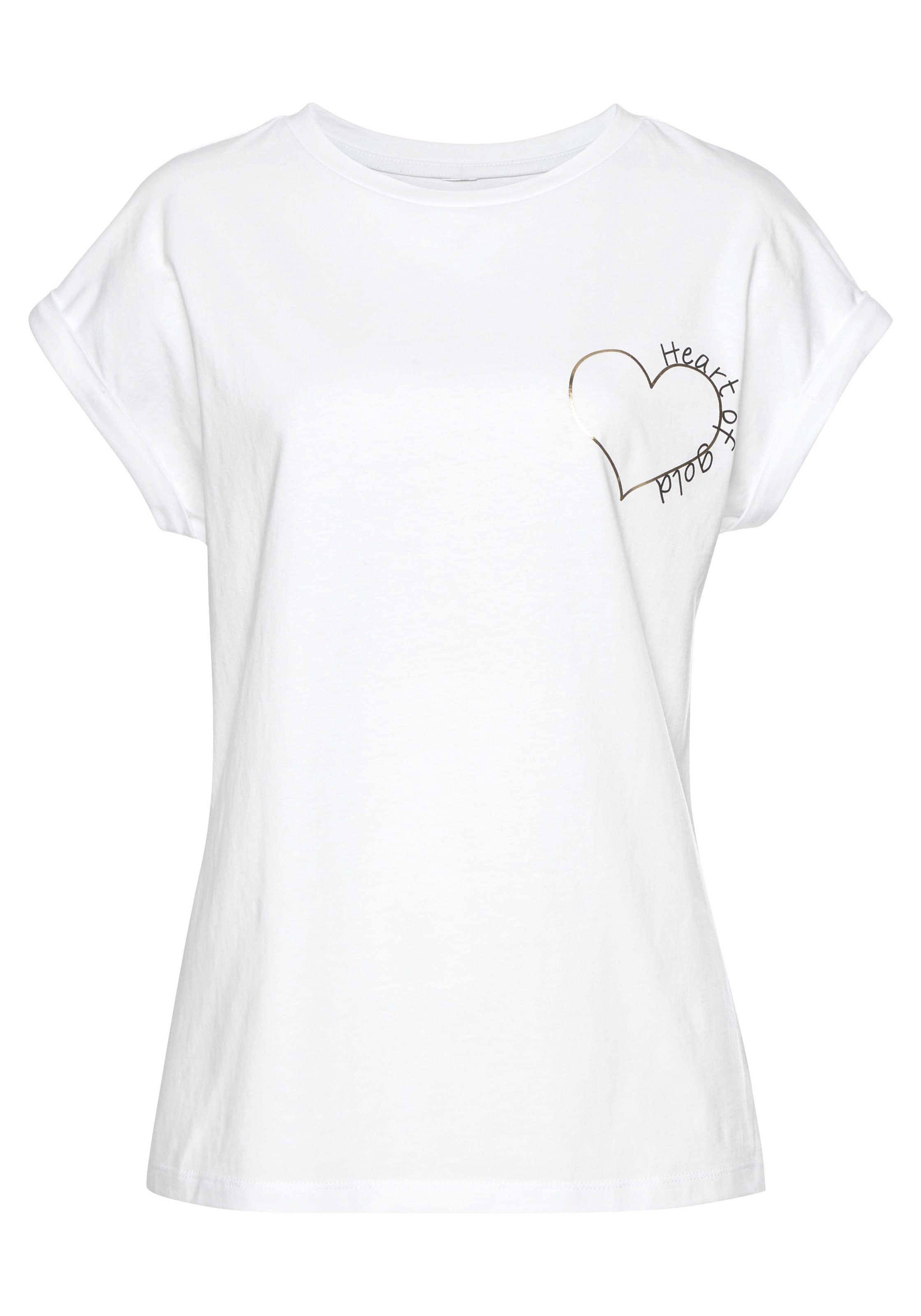 ♕ LASCANA T-Shirt, mit aus Print, auf Baumwolle Kurzarmshirt versandkostenfrei glänzendem
