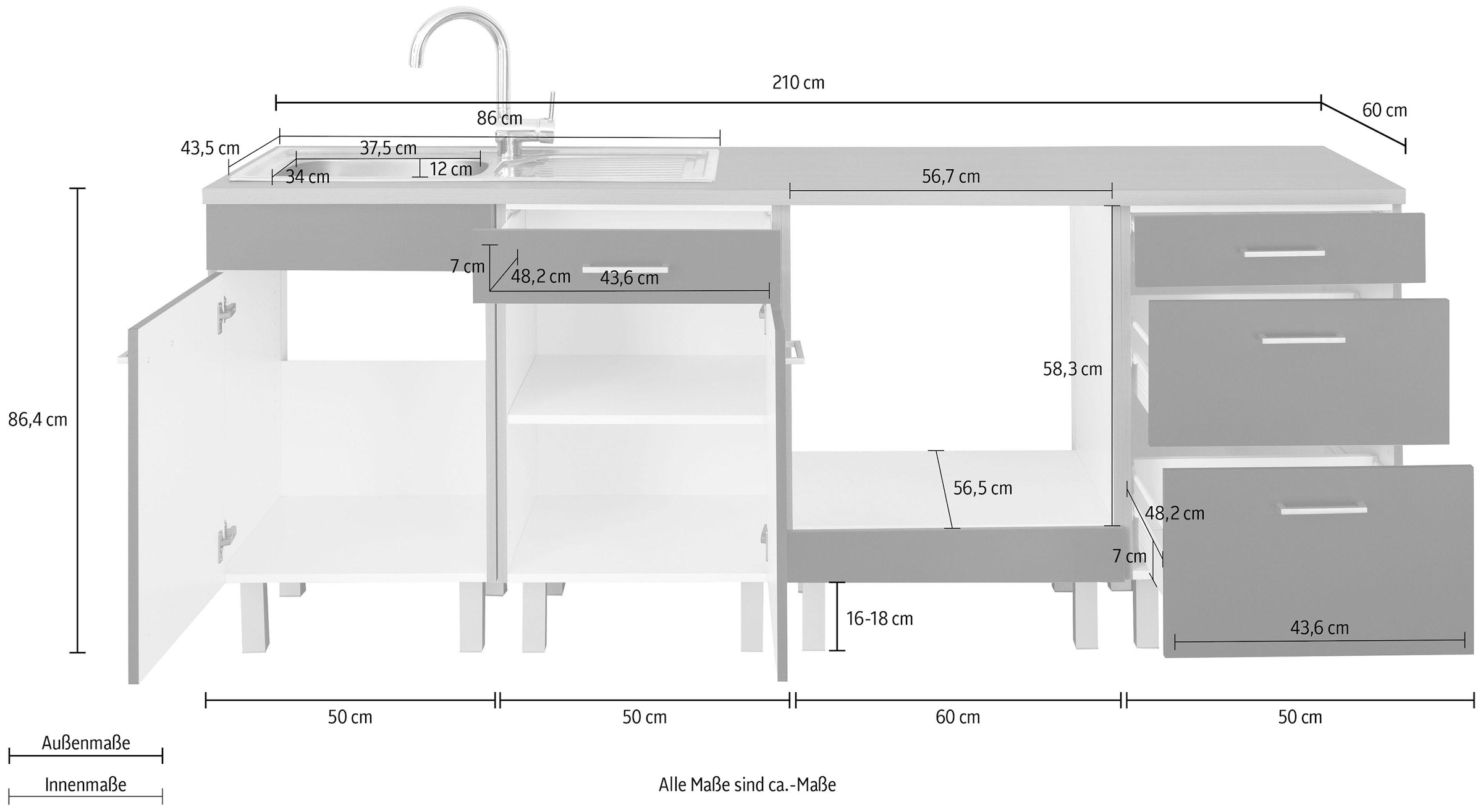 OPTIFIT Küchenzeile »Tapa«, ohne 210 E-Geräte, kaufen günstig cm Breite