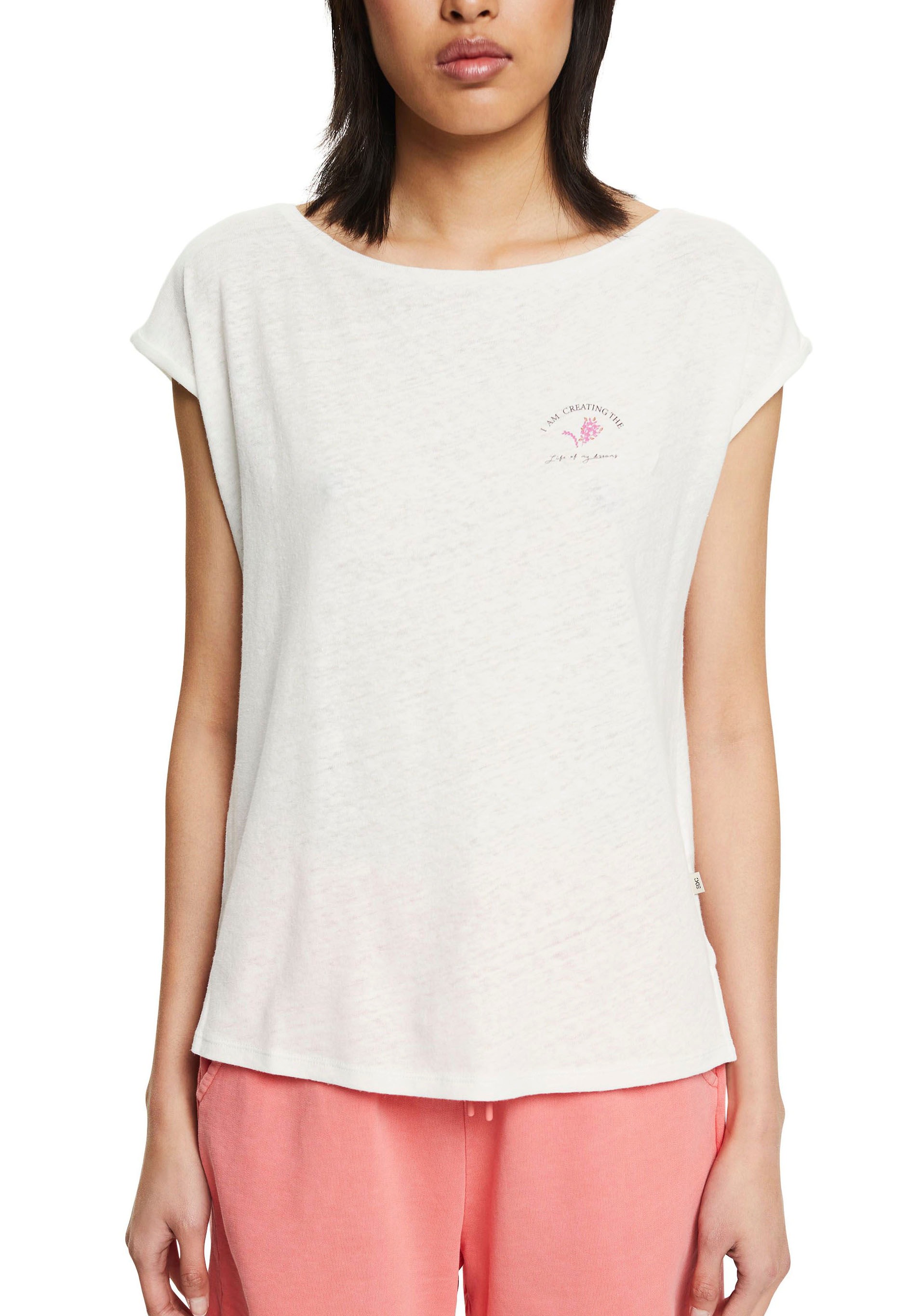 Image of edc by Esprit T-Shirt, mit kleinem Blumenmotiv und Wording auf der Brust bei Ackermann Versand Schweiz
