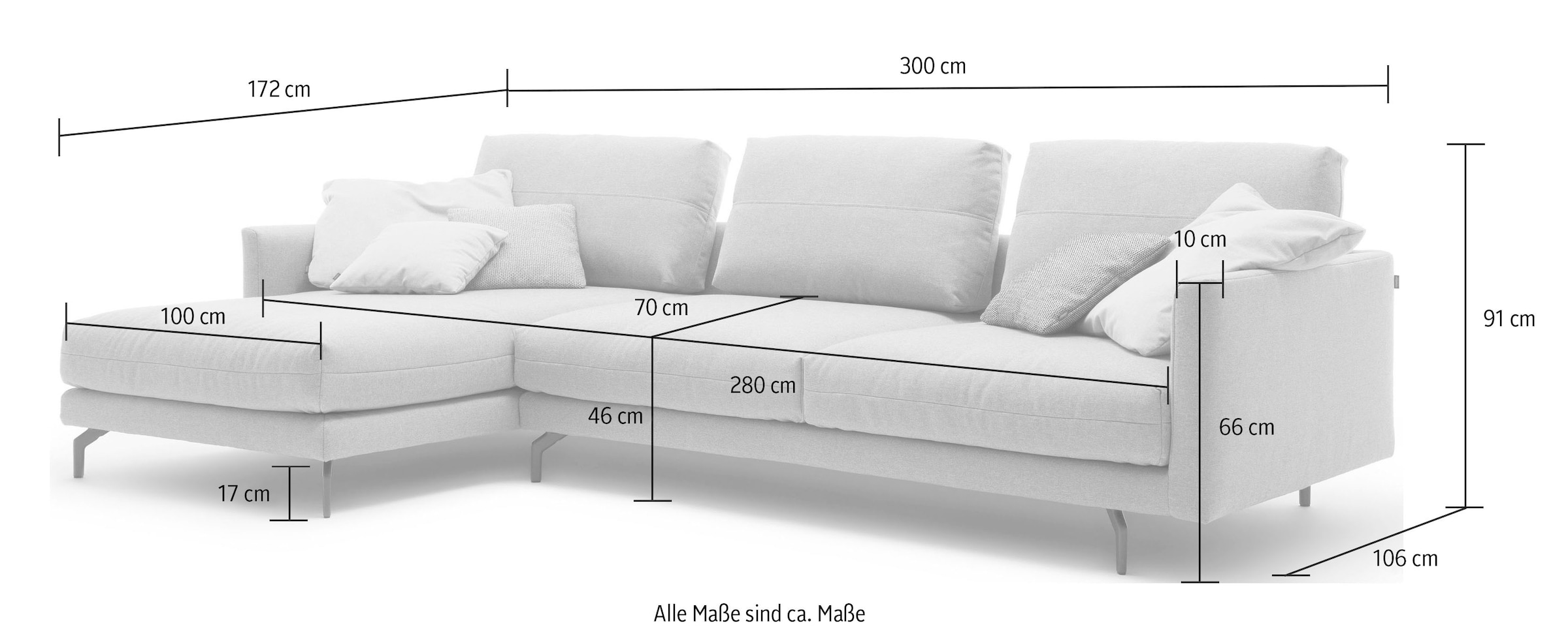 Creation BY ROLF BENZ Canapé d'angle »CR.414, Designecksofa, Polsterecke, Breite 300cm, L-Form« au choix en cuir de vachette fin ou en chenille de haute qualité