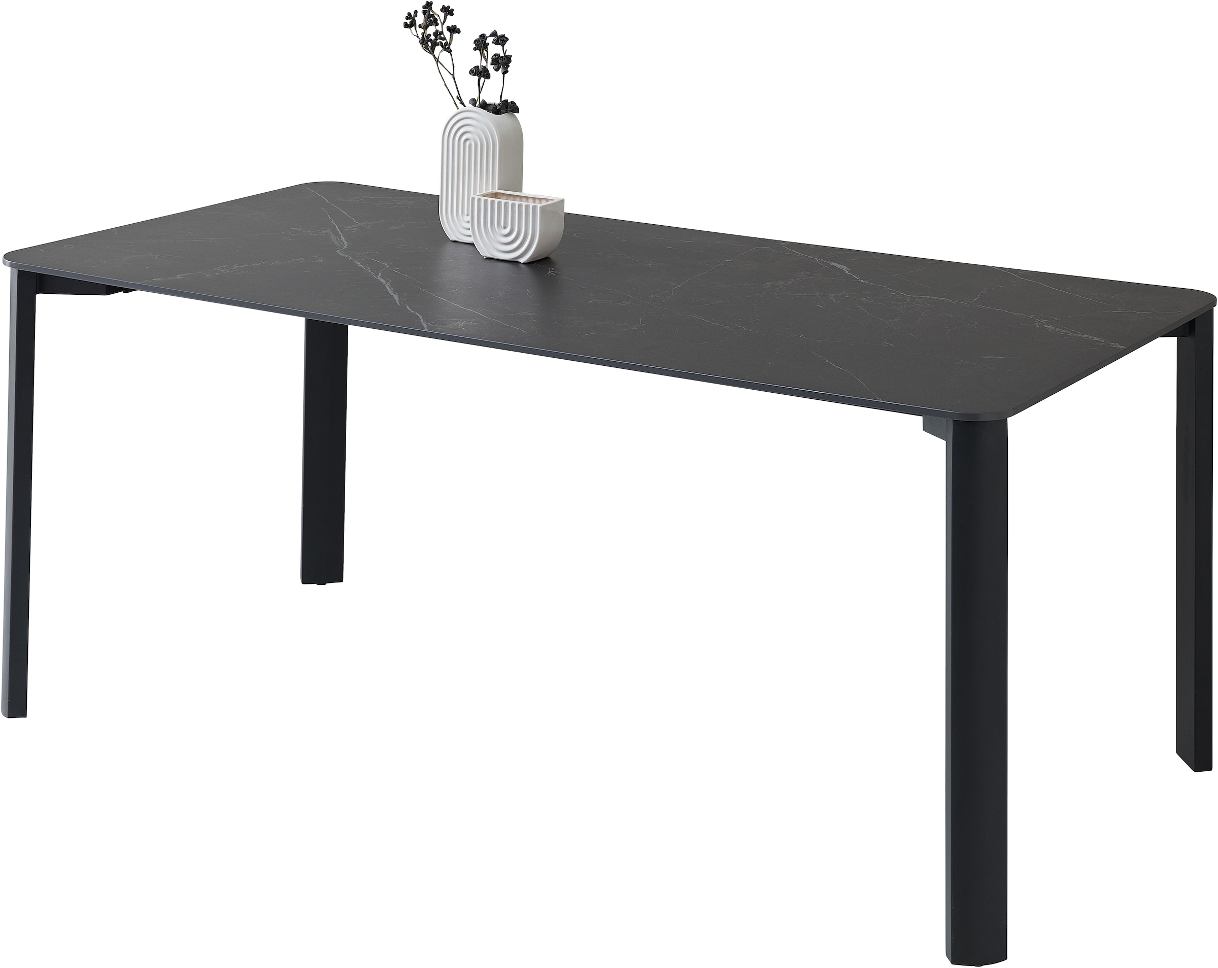 Image of Stolkom Esstisch "Lenni Esszimmertisch Keramik, Schwarz marmoriert BxHxT 180x76x90 cm" Keramikoberfläche schwarz marmoriert, Metallgestell schwarz matt