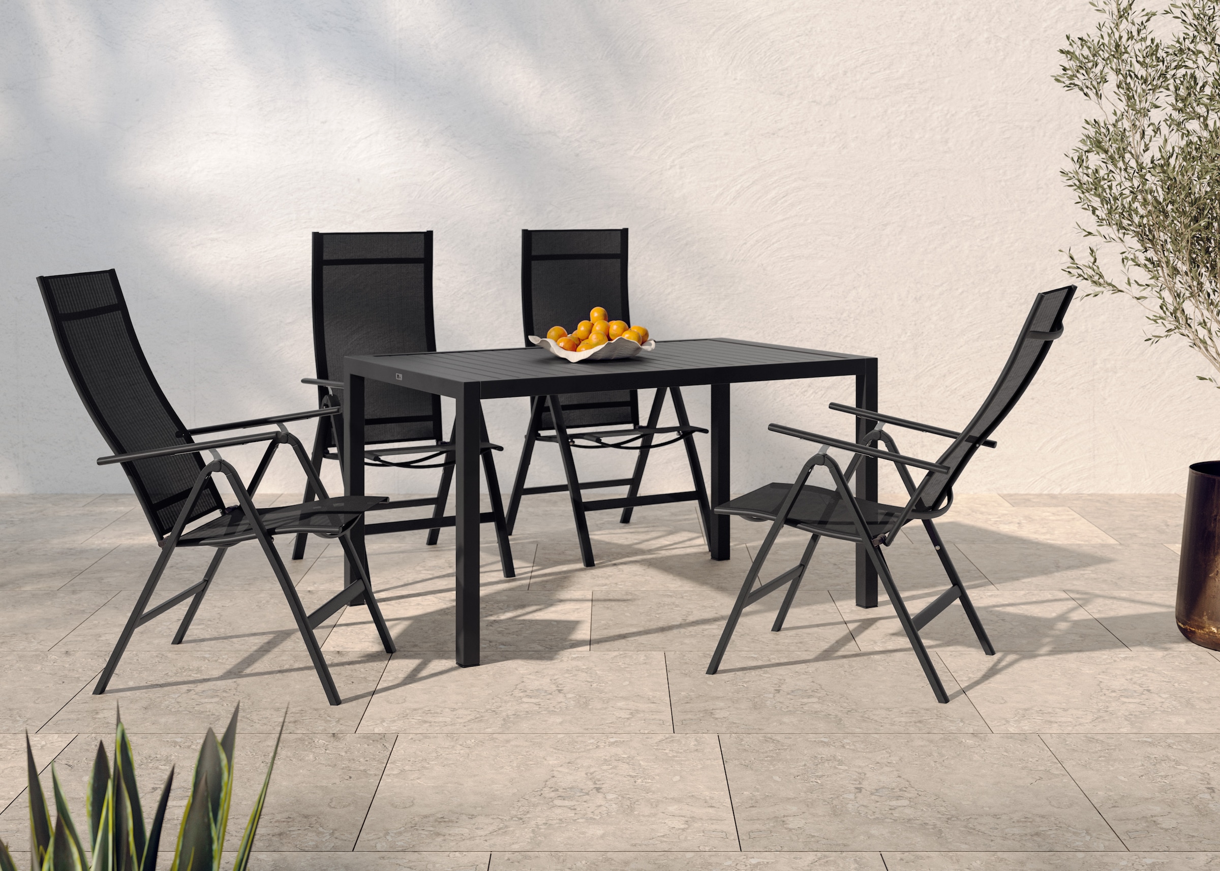 Image of KONIFERA Garten-Essgruppe ""Messina"" Set, 4x Sessel, Tisch 90x160x75 cm, Aluminium, Textilgewebe, 5 Stk. tlg. Tisch 90x160x75 cm, 4 Stühle