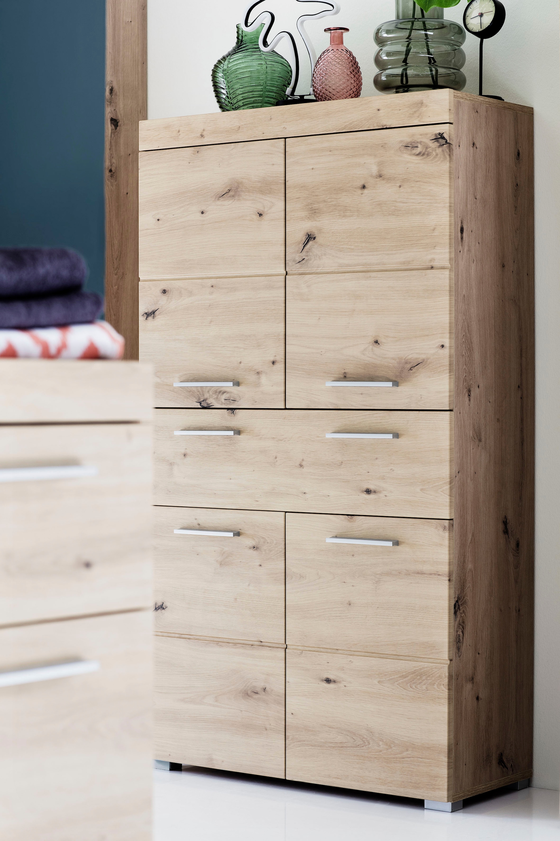 Image of welltime Midischrank "Avena" Standschrank mit 4 Türen, 1 Schublade - (B/T/H) 73/31/130 cm