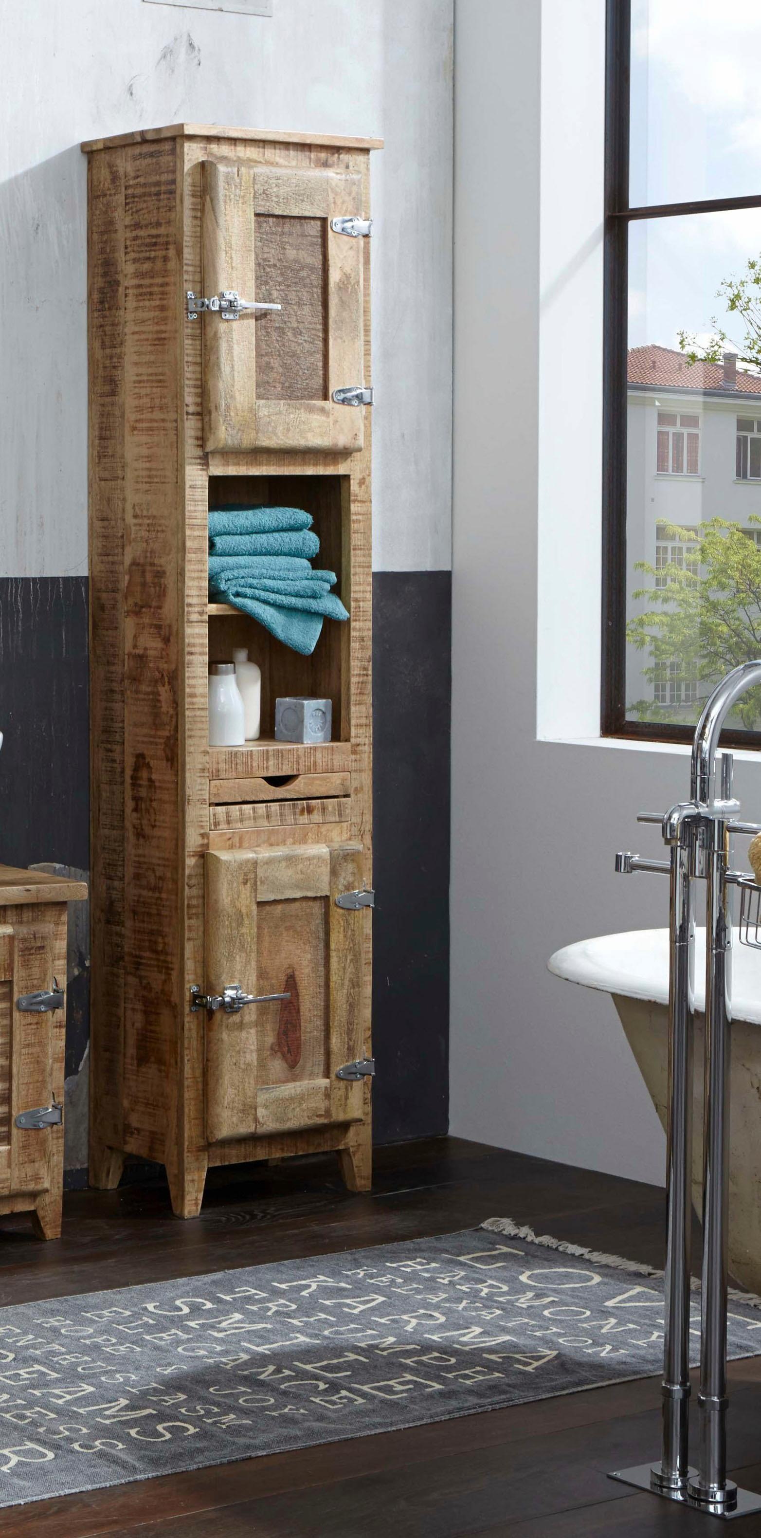 Image of SIT Hochschrank "Frigo" Mangoholz im Antik-Look mit Kühlschrankgriffen, Höhe 187 cm