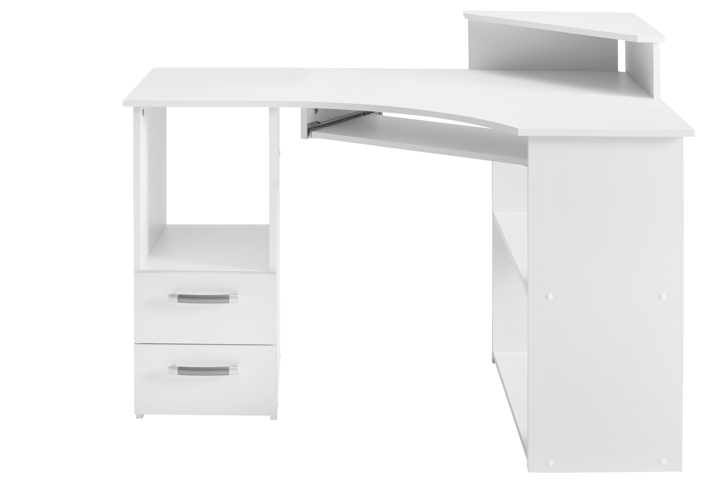 Image of VOGL Möbelfabrik Schreibtisch "Sam" Eckschreibtisch, Tastaturauszug, Monitoraufsatz & opt. Towerfach