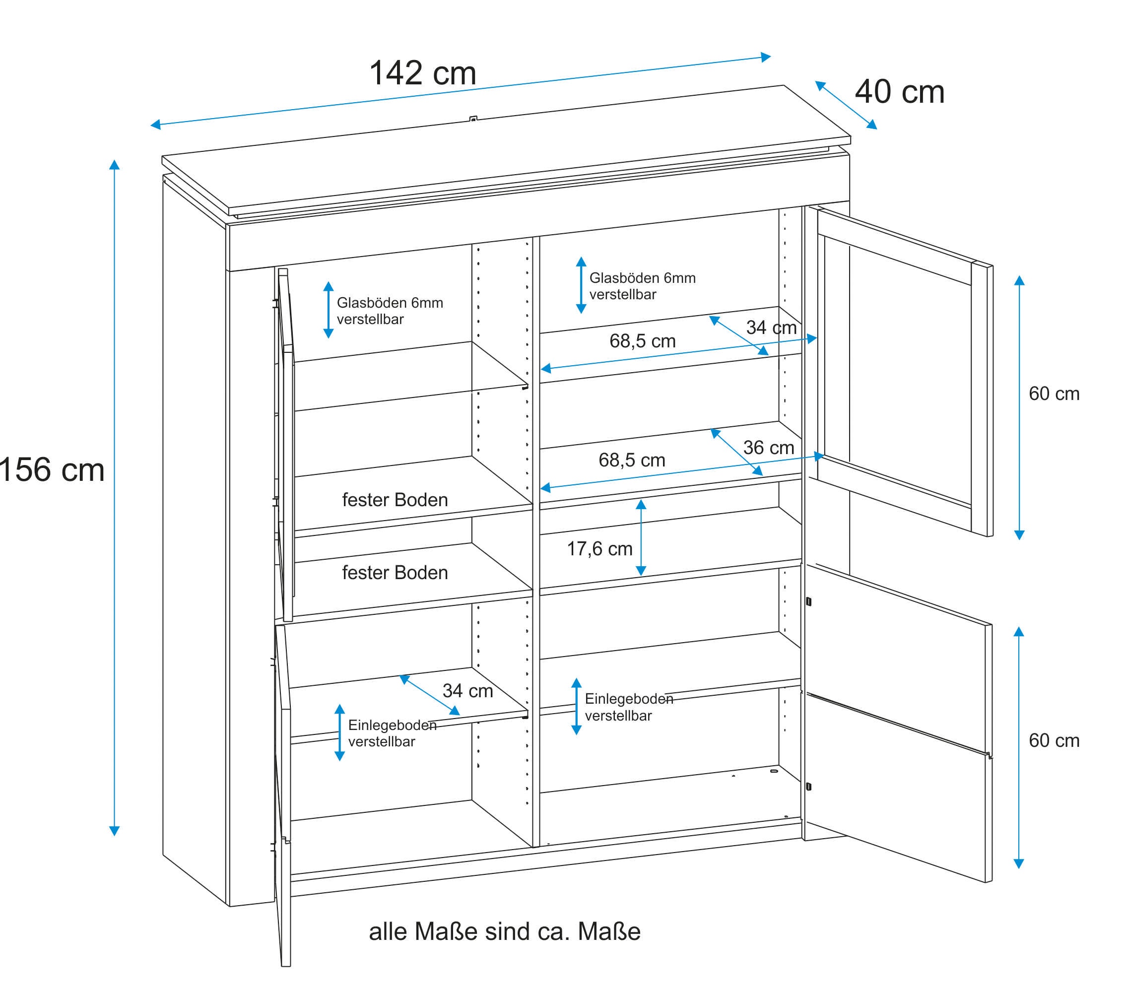 VOGL Möbelfabrik Vitrines Höhe 158 cm
