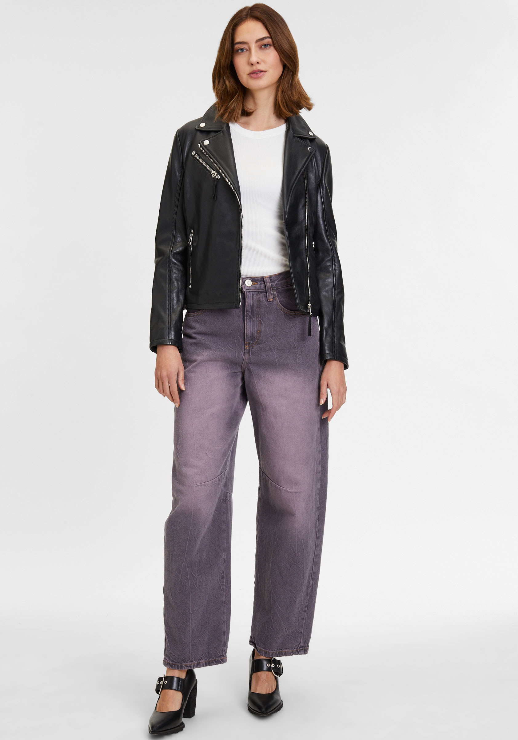 Mauritius Lederjacke »GWPasha«, im Biker-Style, asymetrischer Reissverschluss, verstellbare Riegel