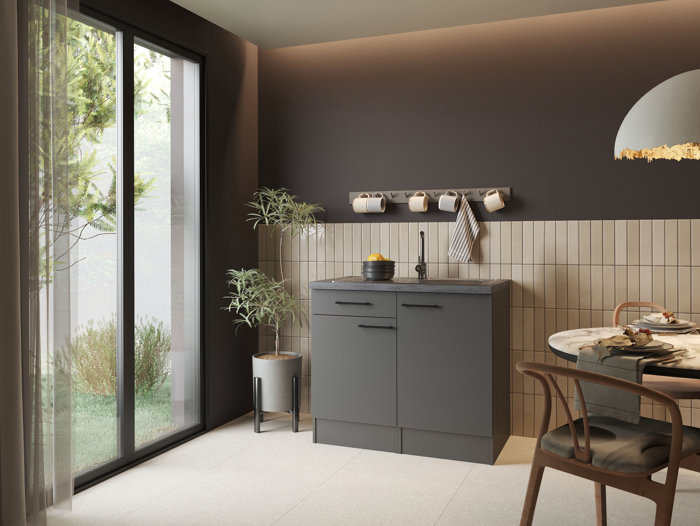 RESPEKTA Kitchenette »Oliver« démonté, avec évier en acier inoxydable, avec fonction soft-close, largeur 100 cm