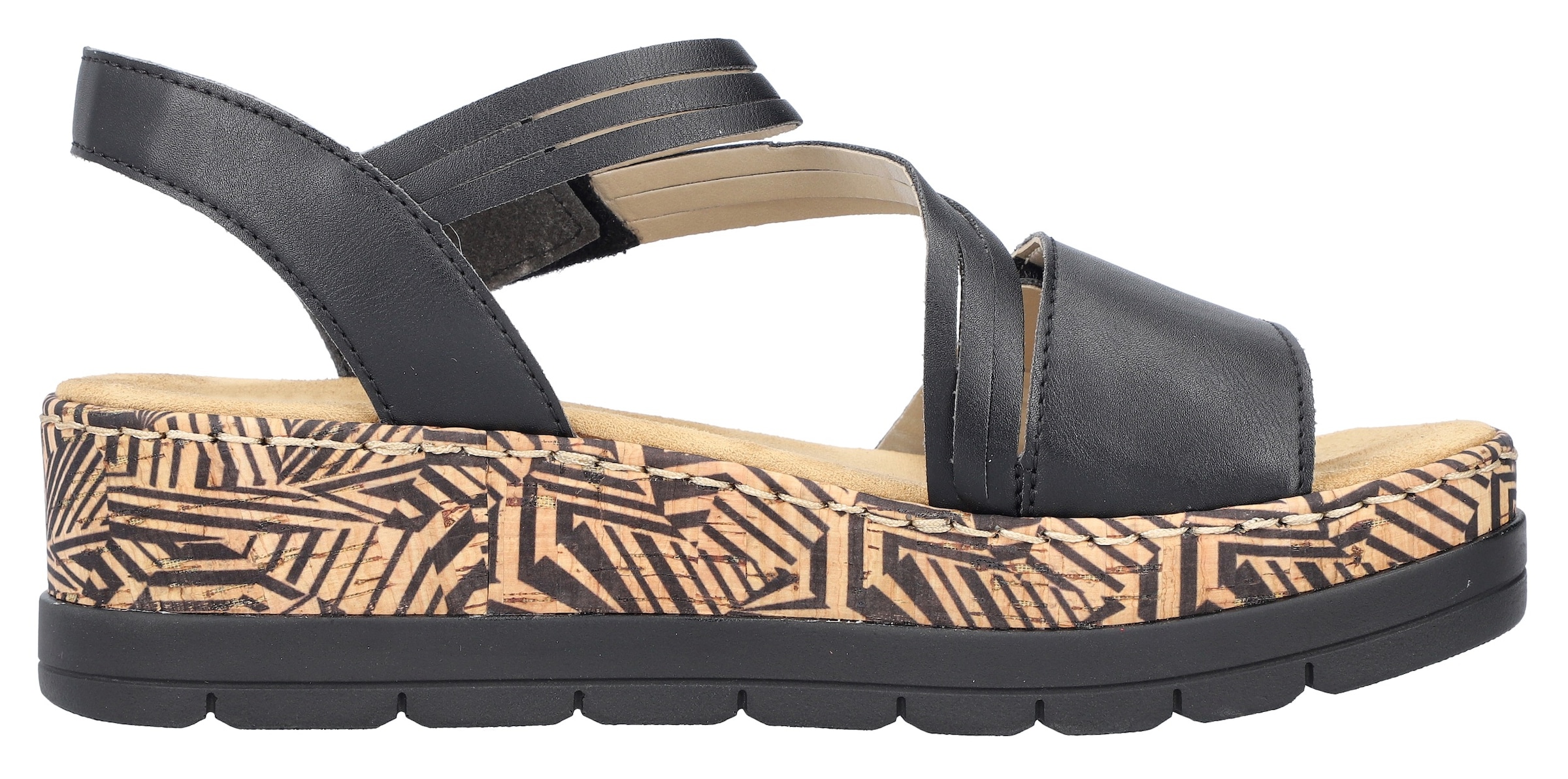 Rieker Sandales compensées  , Sommerschuh, Sandale, Keilabsatz, mit gemusterter Plateausohle