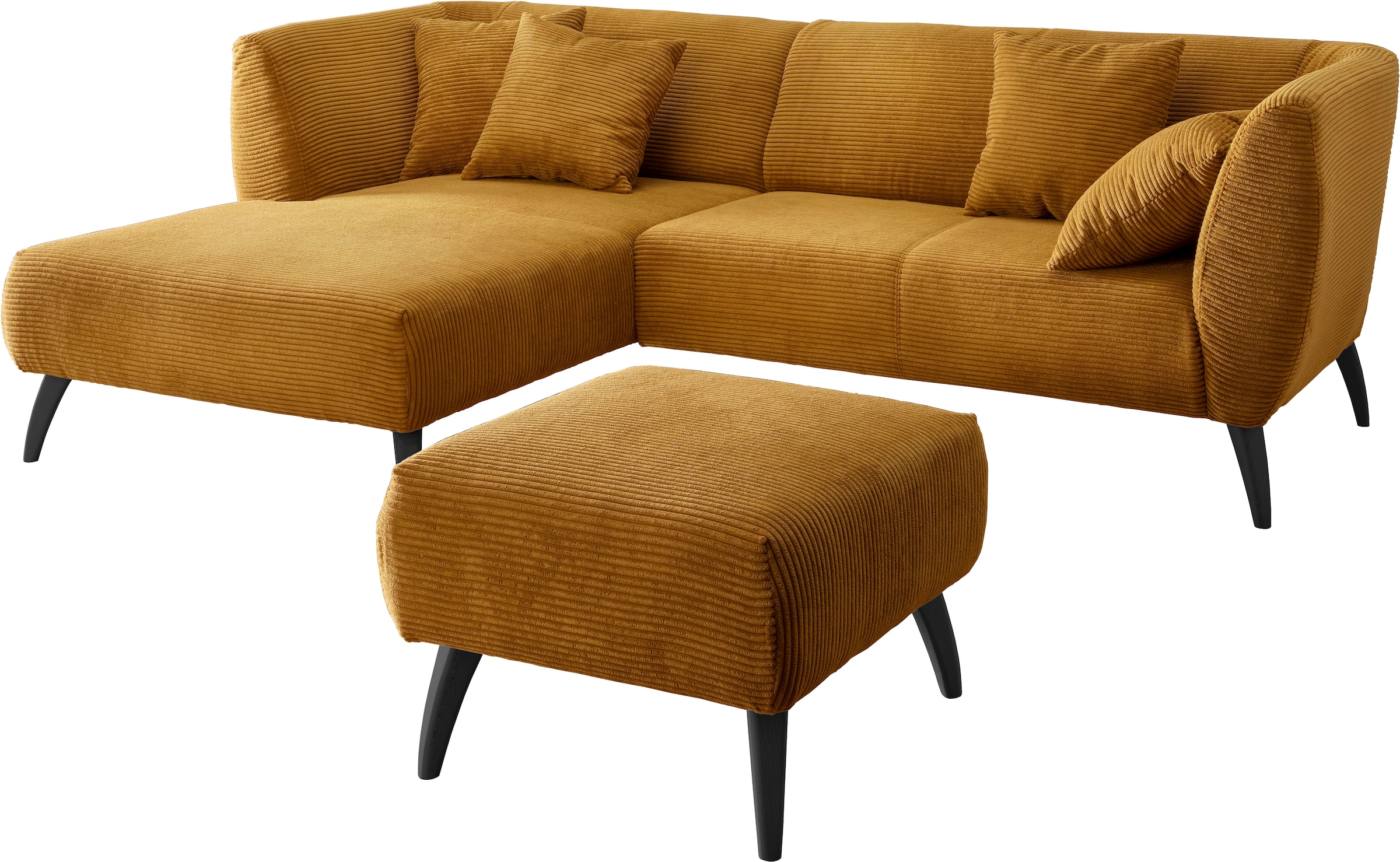 INOSIGN Ecksofa »Colori L-Form«, Holzfussfarbe wählbar, inkl. 4x Zierkissen