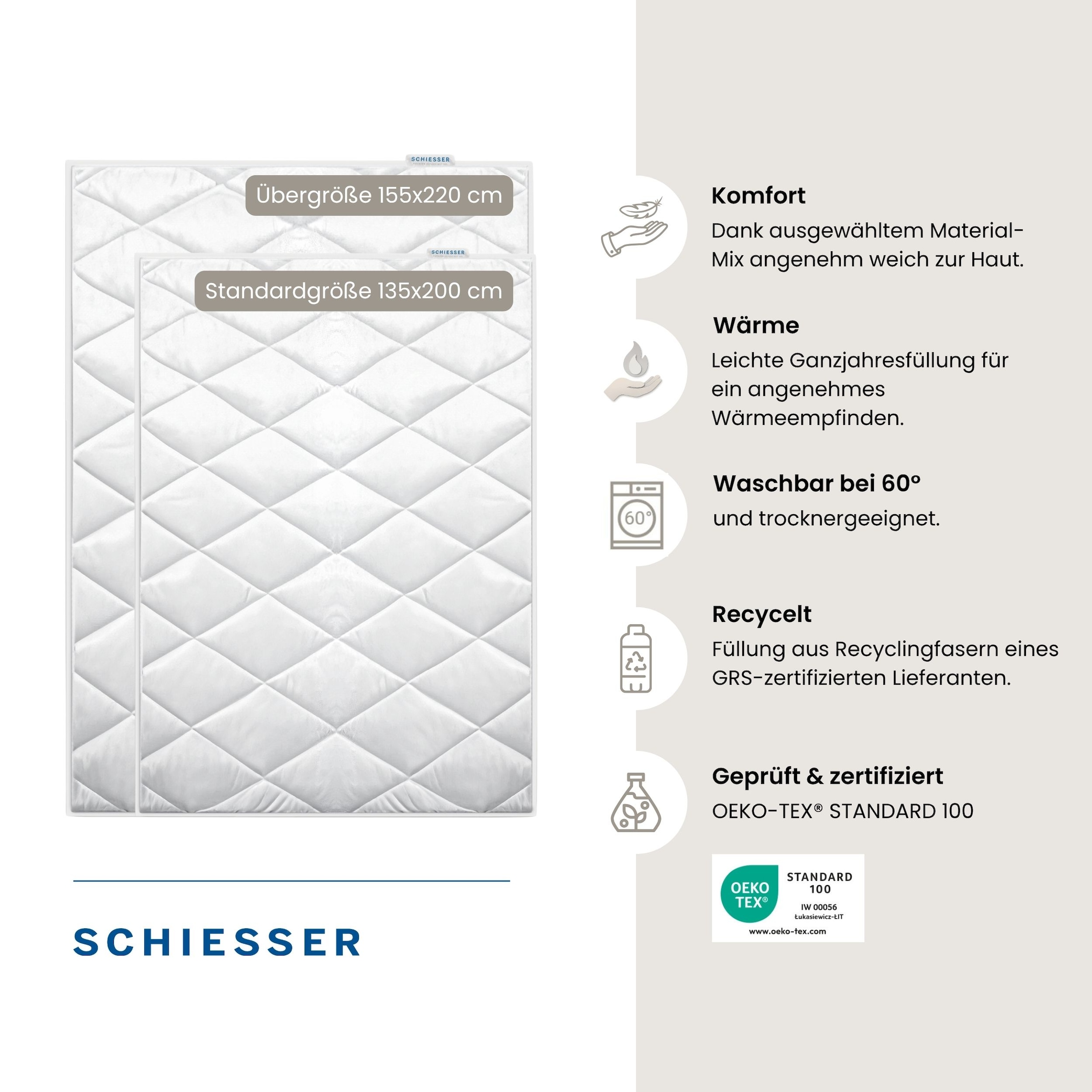 Schiesser Microfaserbettdecke »Hygge leichte Ganzjahressteppdecke mit flauschiger Füllung« normal 1 Stk. tlg. STANDARD 100 by OEKO-TEX® zertifiziert