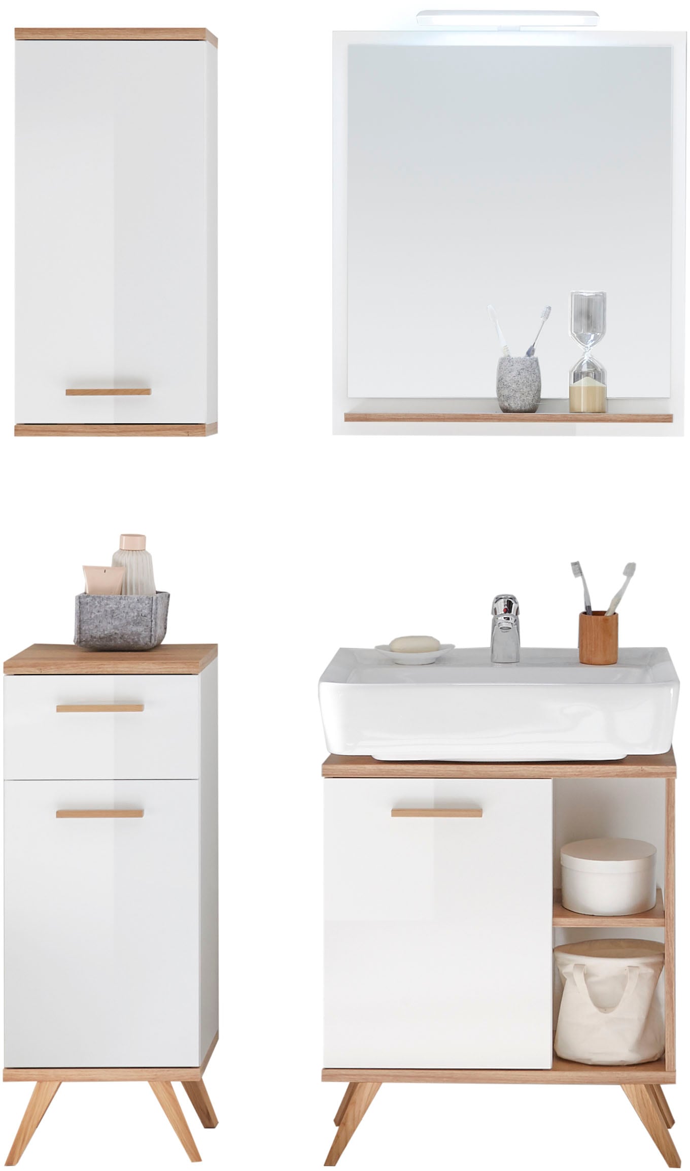 Image of Saphir Badmöbel-Set "Quickset 4-teilig, Waschbeckenunterschrank mit LED-Spiegel" 5 Stk. tlg.