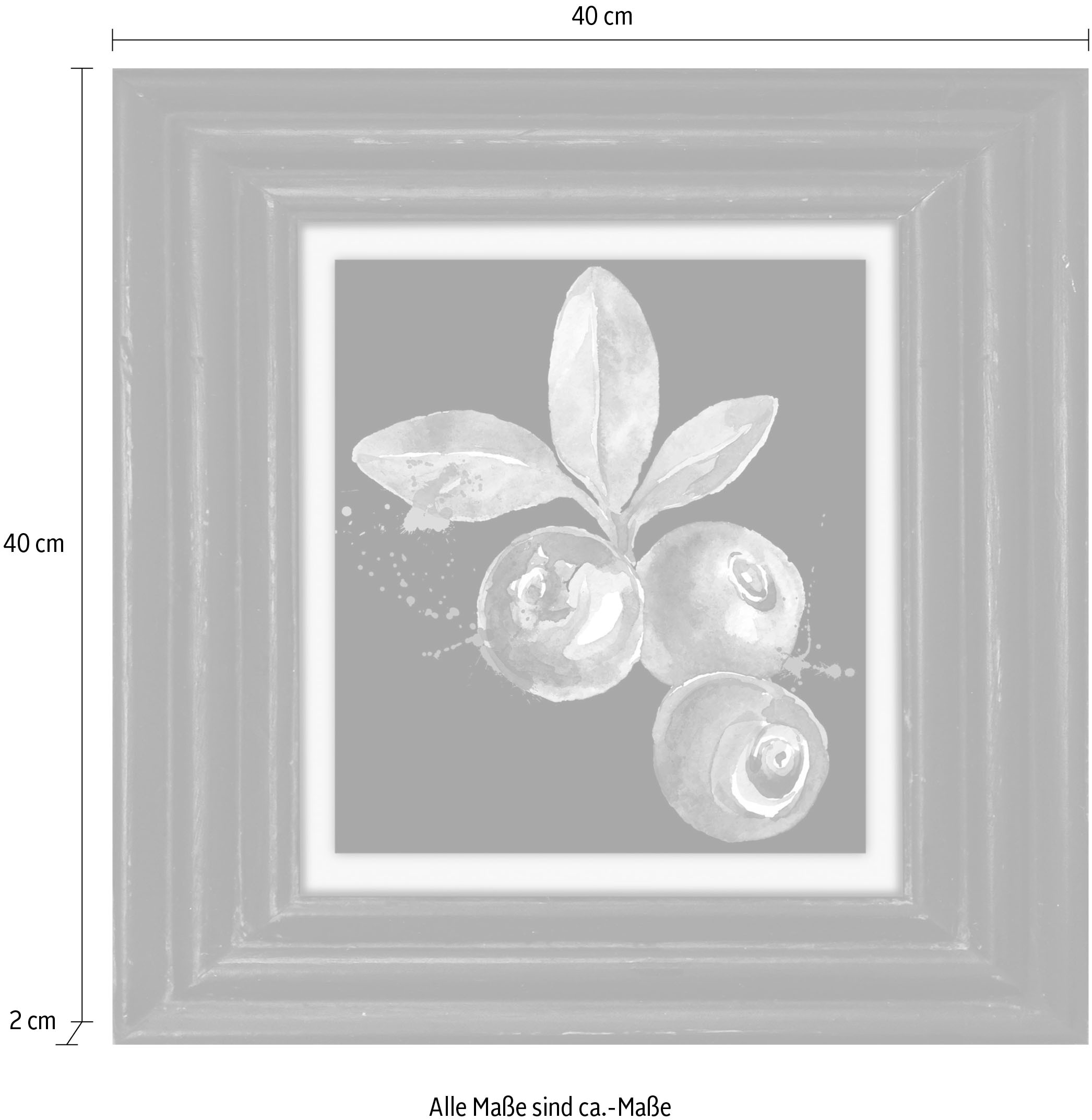 queence Tableau sur toile »Heidelbeeren« Premium-Leinwandstoff, Handarbeit aus Deutschland, 40x40cm