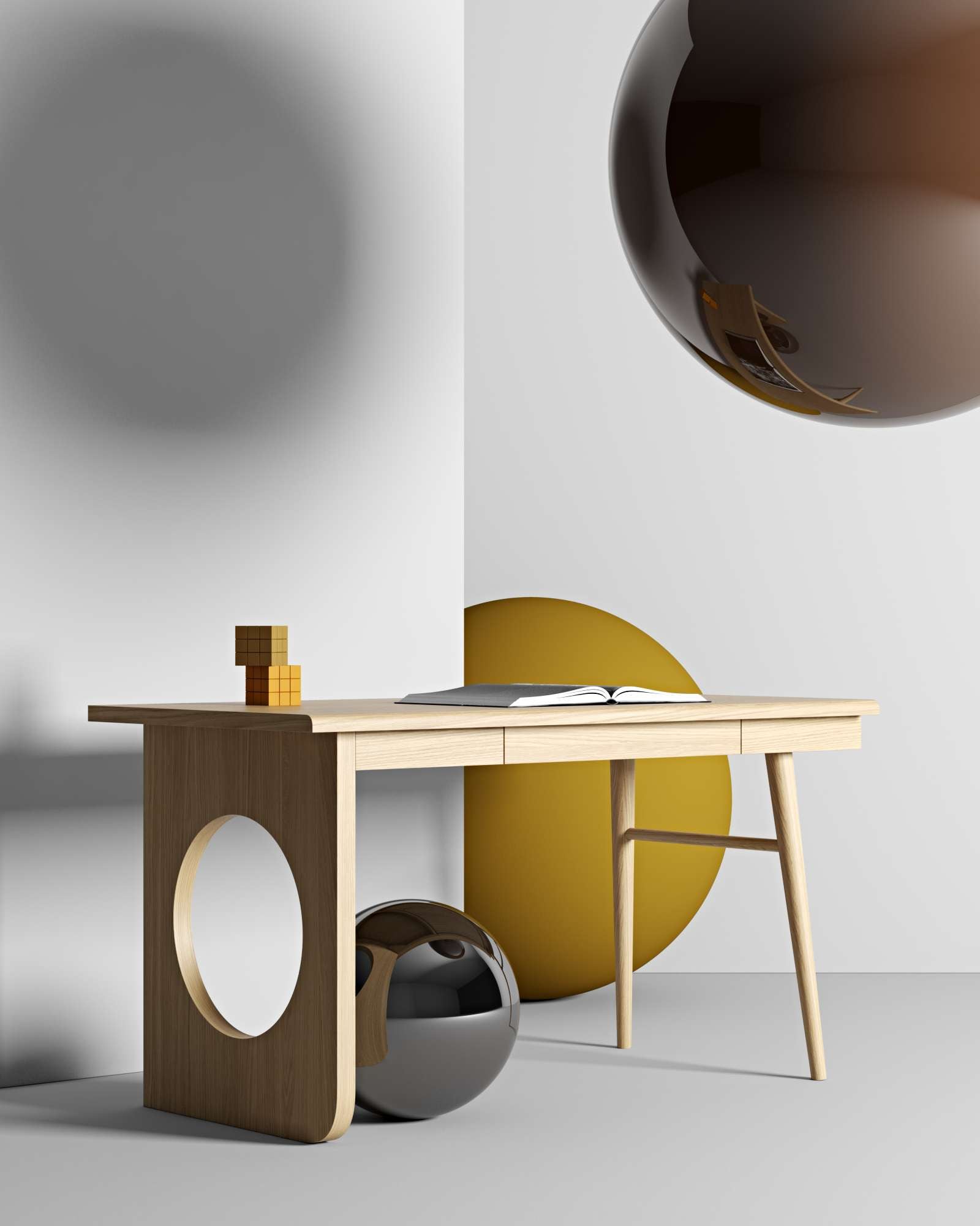 Image of Woodman Schreibtisch "Bau" besonderes Design, Breite 140 cm, FSC-zertifiziert