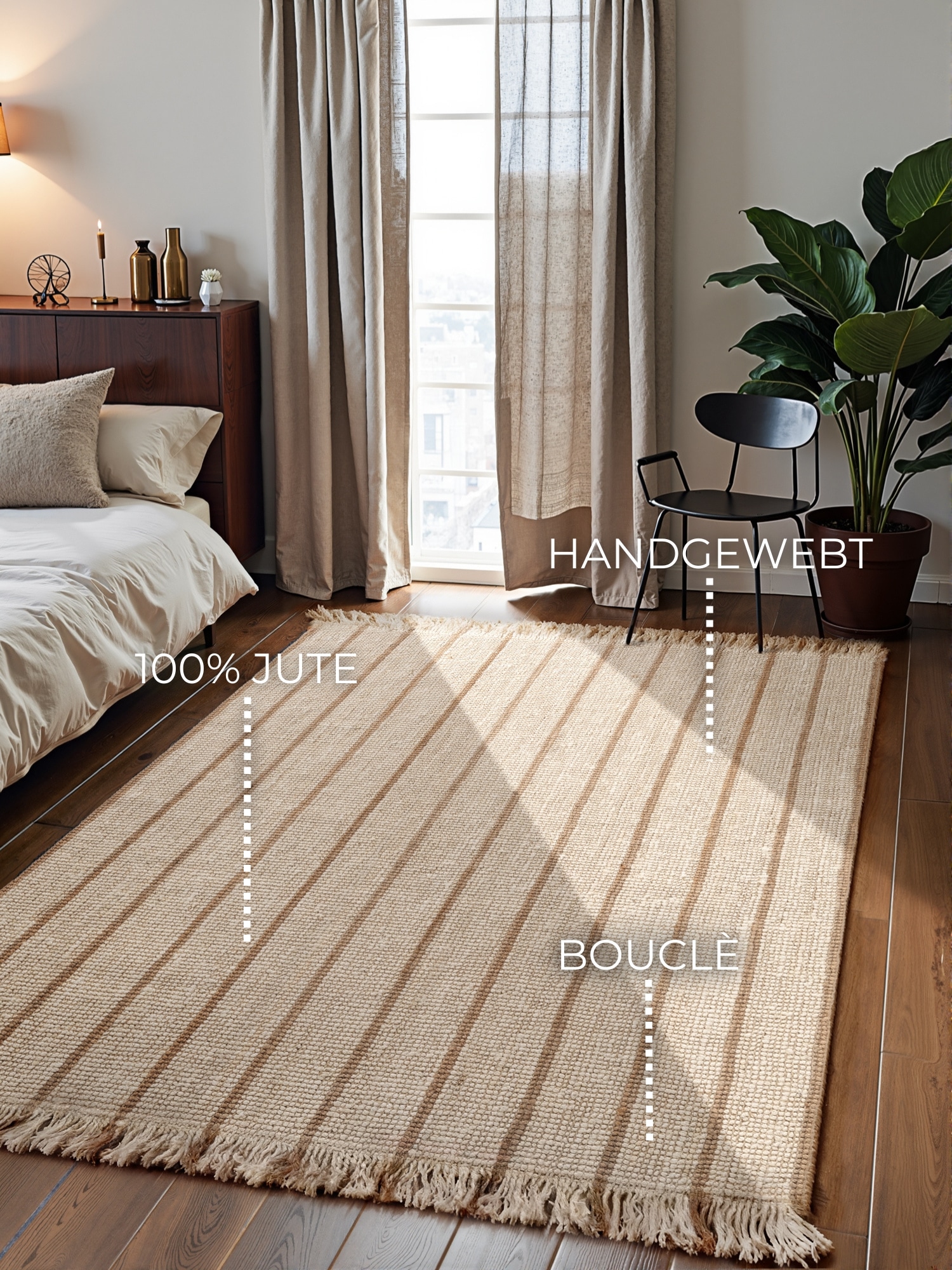 ELLE DECORATION Tapis »Juteteppich Sierra« Rectangulaire 10 mm Höhe Jute, Natur, Wohnzimmer, Esszimmer, Schlafzimmer, Flur, Boho, Fransen