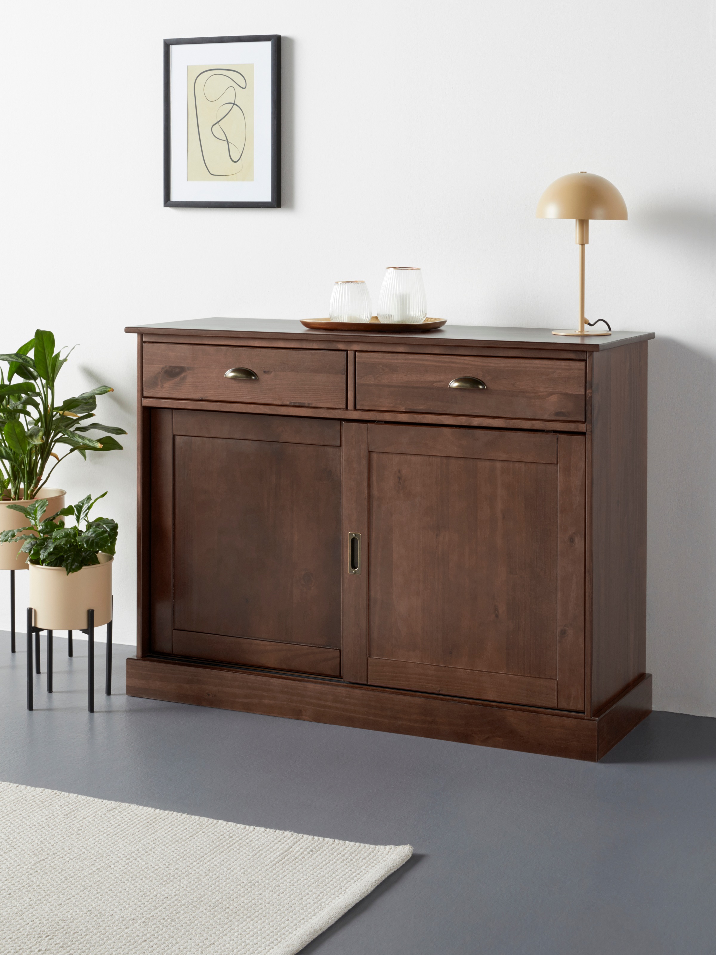 Image of GOODproduct Sideboard "Schröder" Kommode, 2 Schiebetüren, 2 Schubkasten, aus massivem Kiefernholz