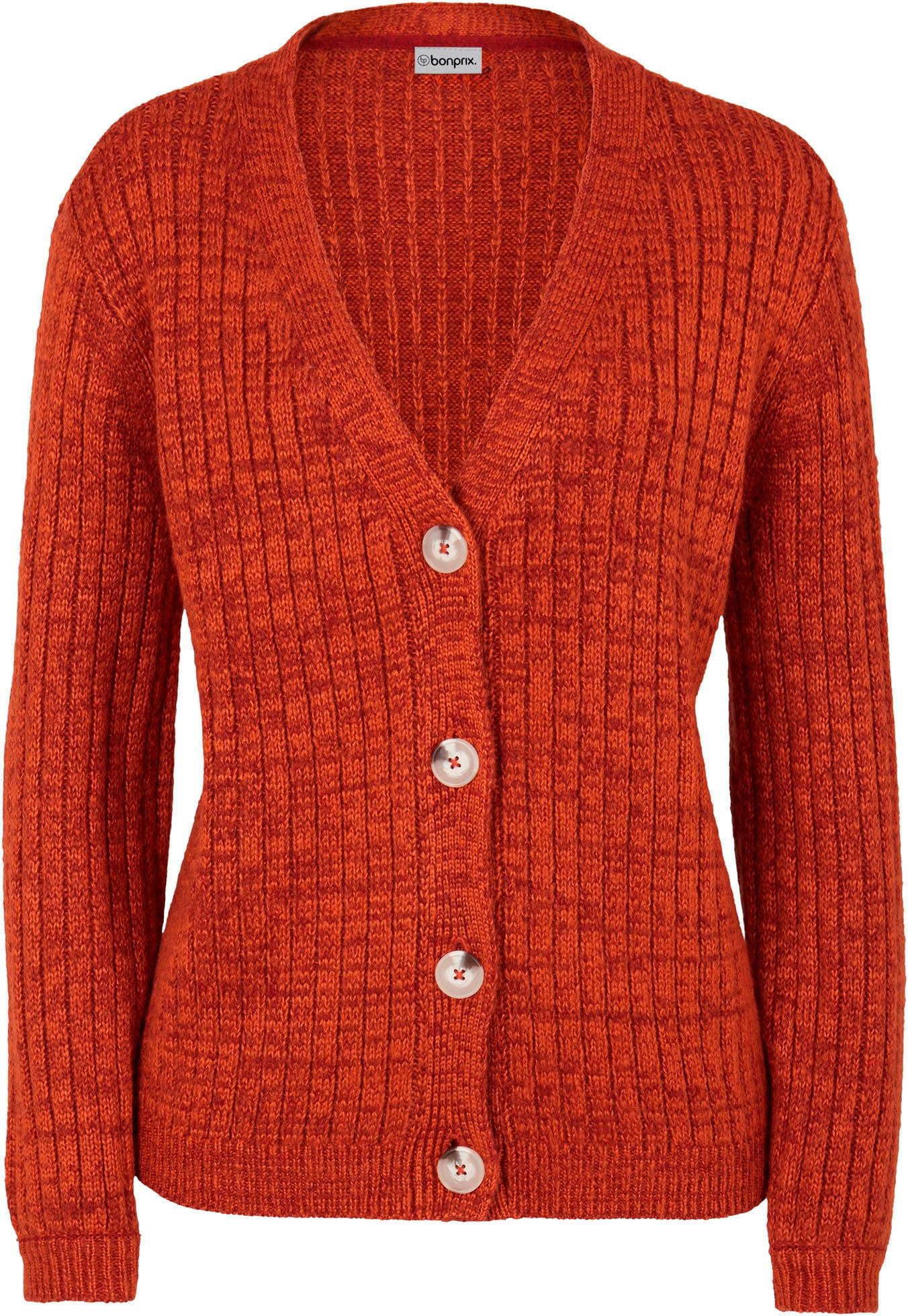 bonprix Veste en tricot »Grobe Strickjacke mit recycelter Baumwolle« bequeme Passform, melierte Optik, mit dekorativen Knöpfen