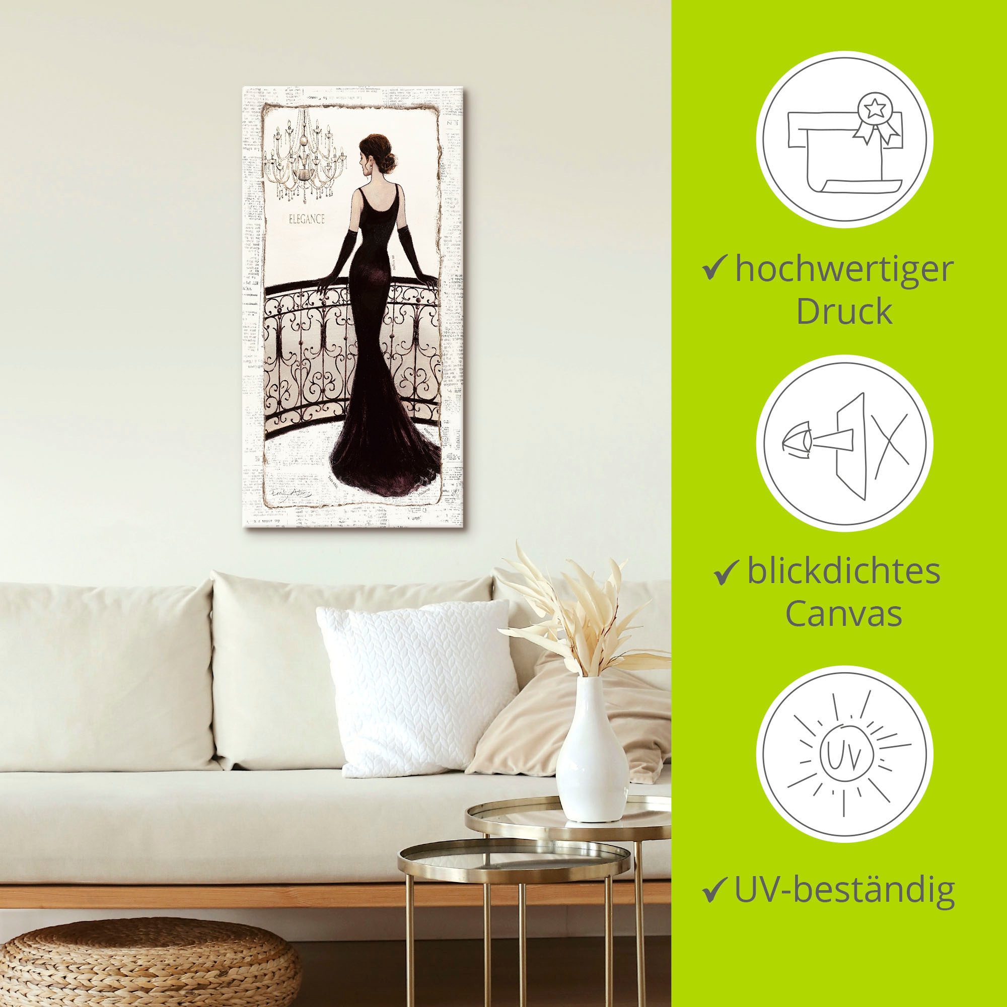Artland Wandbild »Die schöne in Schwarz«, Frau, (1 St.), als Leinwandbild, Poster, Wandaufkleber in verschied. Grössen