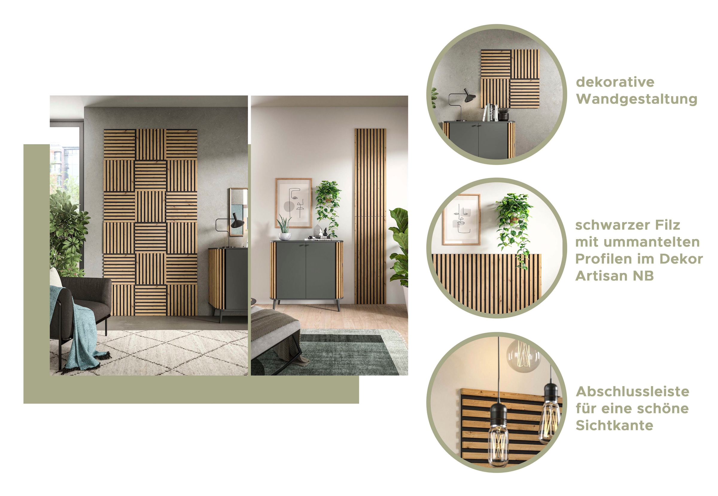 INOSIGN Wandpaneel »Silencio, 2er Set, je 40 x 120 cm, inkl. 2 Abschlussleisten«, (2 tlg.), Akustikpaneel, Paneel, Lamellenwand