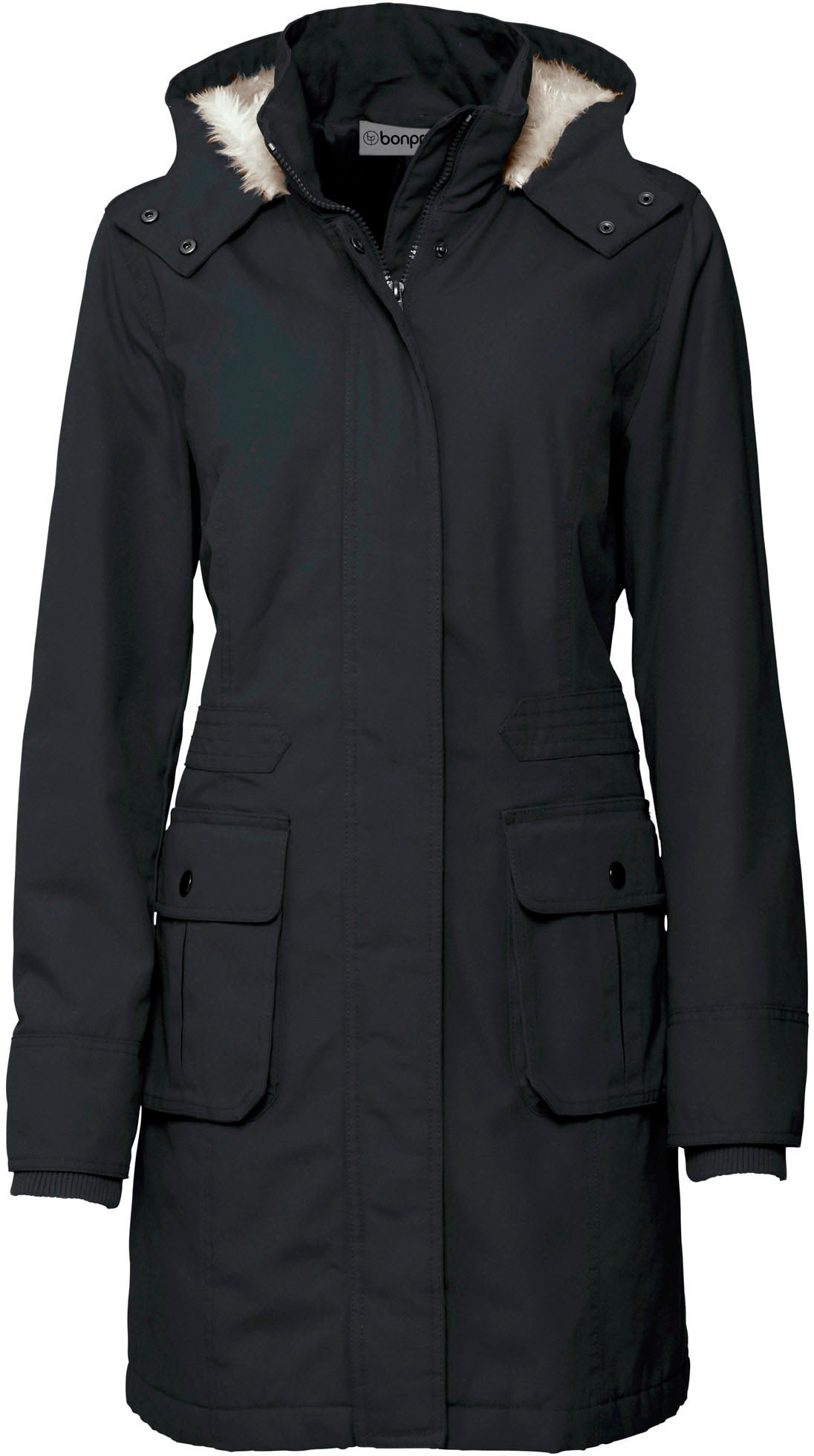Image of bonprix Parka mit Kapuze mit Kapuze und Fellimitat, aus Baumwolle, mit taillierter Passform