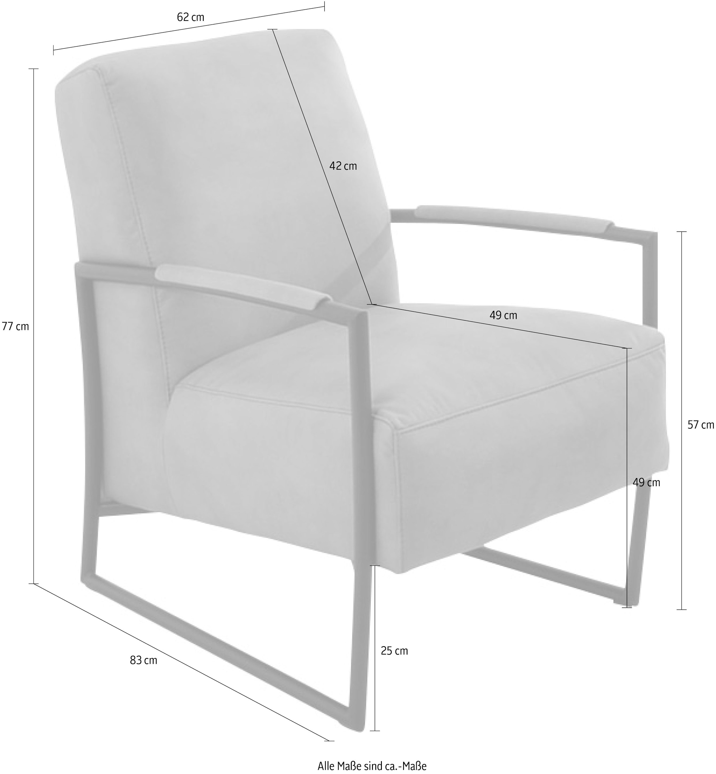 K+W Komfort & Wohnen Fauteuil de cocktail avec accoudoirs recouverts, structure métal aspect inox