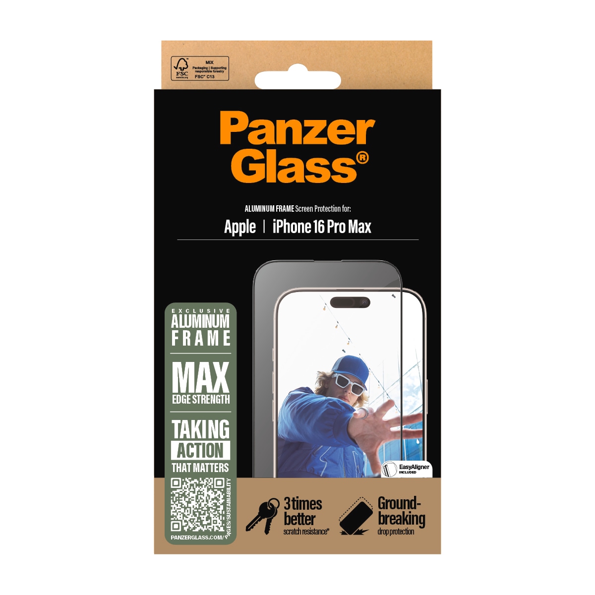 PanzerGlass Displayschutzglas »Aluminum Frame Screen Protection«, für Apple iPhone 16 Pro Max, Displayschutzfolie, Schutzfolie, Bildschirmschutz, kratz- & stossfest