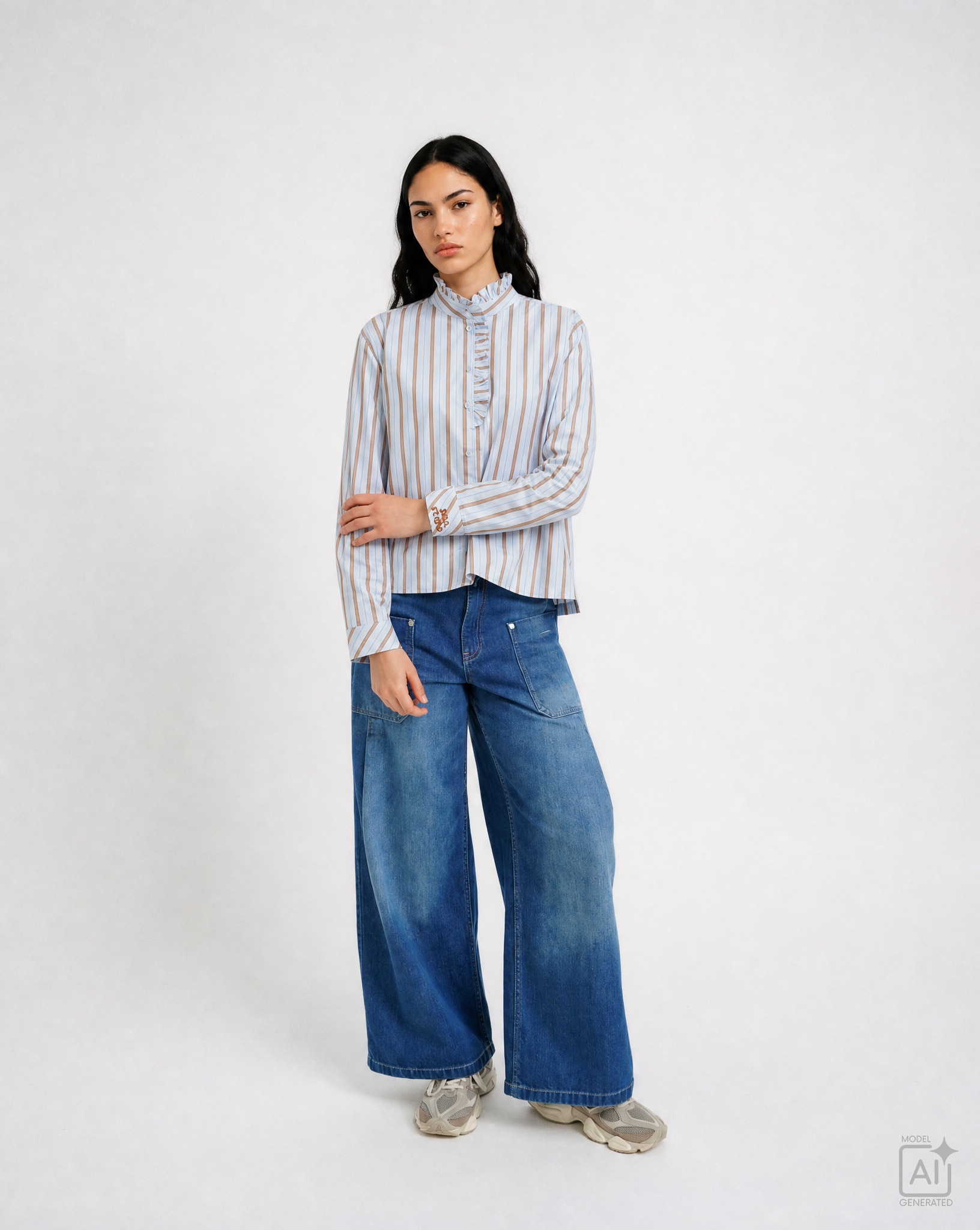 Image of Smith & Soul Hemdbluse mit Rüschenbesatz am Stehkragen