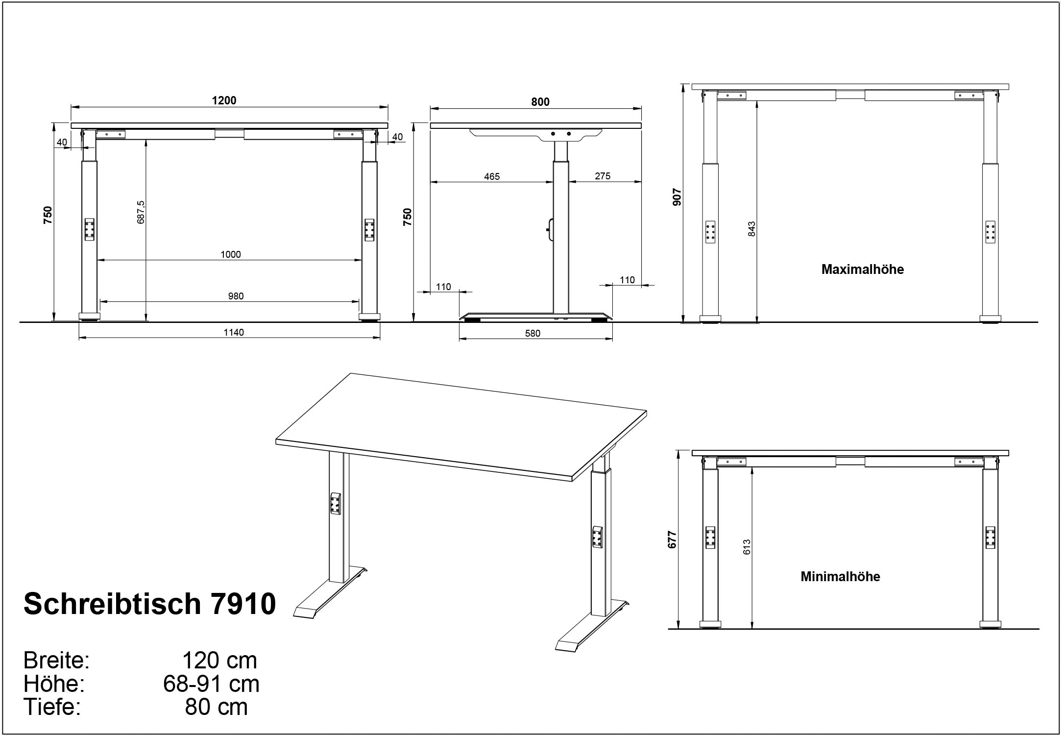 GERMANIA Schreibtisch »Downey, mechanisch höhenverstellbar«, moderne Farbvariationen, Breite 120/140/160/180 cm, Made in Germany