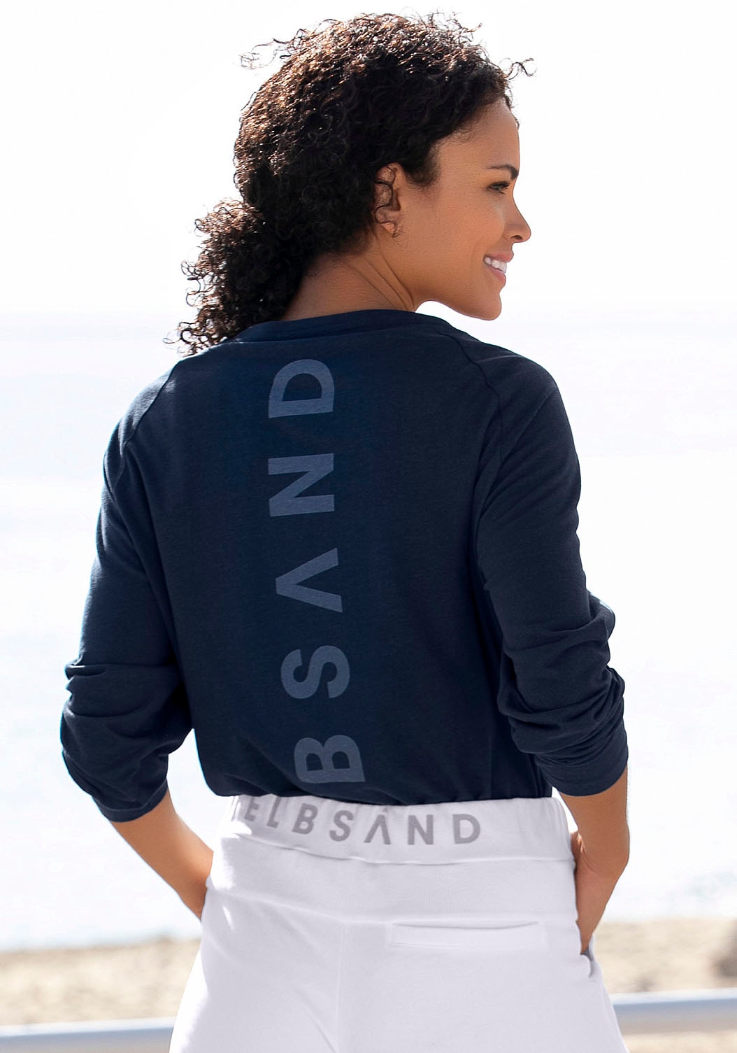 Baumwoll-Mix, Logodruck mit Langarmshirt auf sportlich-casual Elbsand versandkostenfrei Longsleeve aus »Tinna«, hinten,