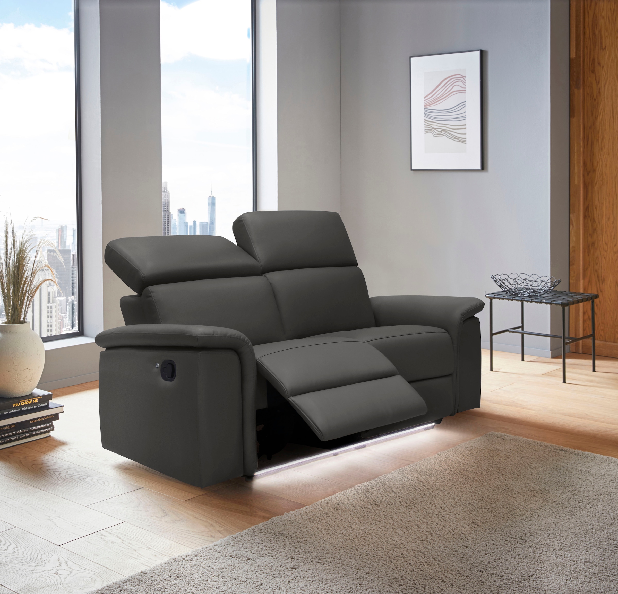 Home affaire 2-places »Pareli 172cm, manuelle u. elektr. Relaxfunktion« USB, Kopfteil-Verstellung, LED, in Echtleder, Kunstleder, Web
