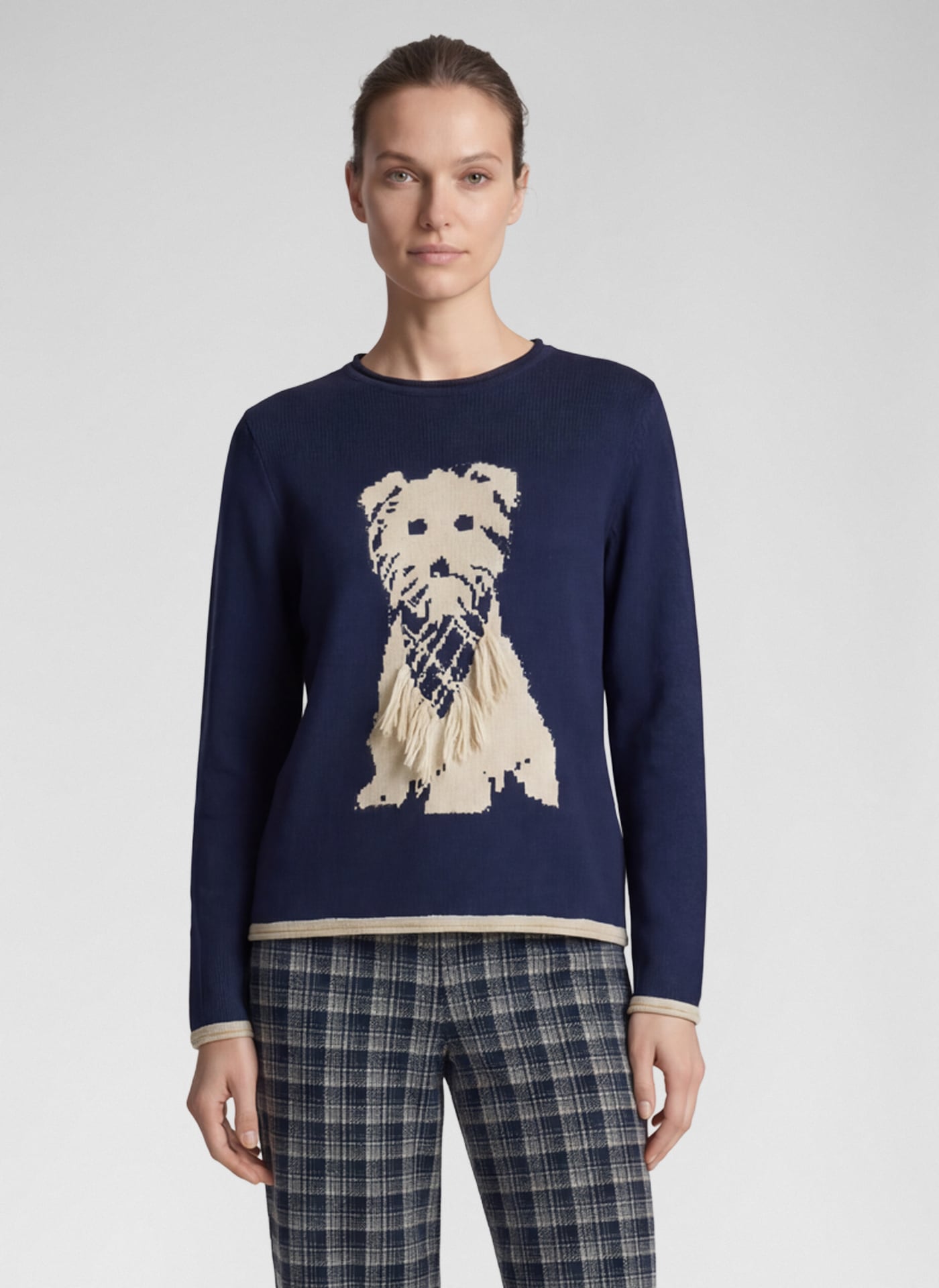 Image of Rabe Strickpullover mit Hunde-Motiv und Fransen